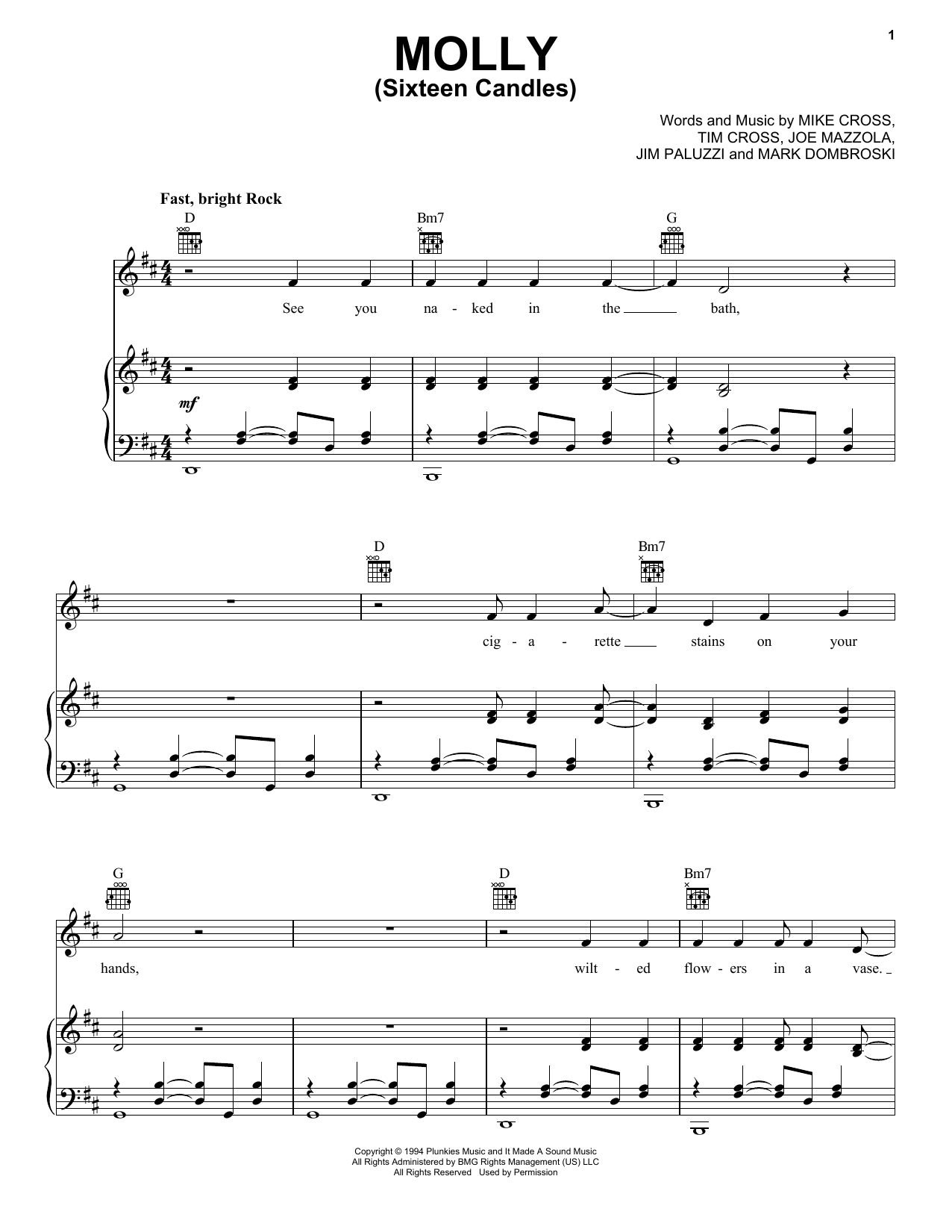 Download Sponge Molly (Sixteen Candles) Sheet Music and learn how to play Piano, Vocal & Guitar Chords (Right-Hand Melody) PDF digital score in minutes