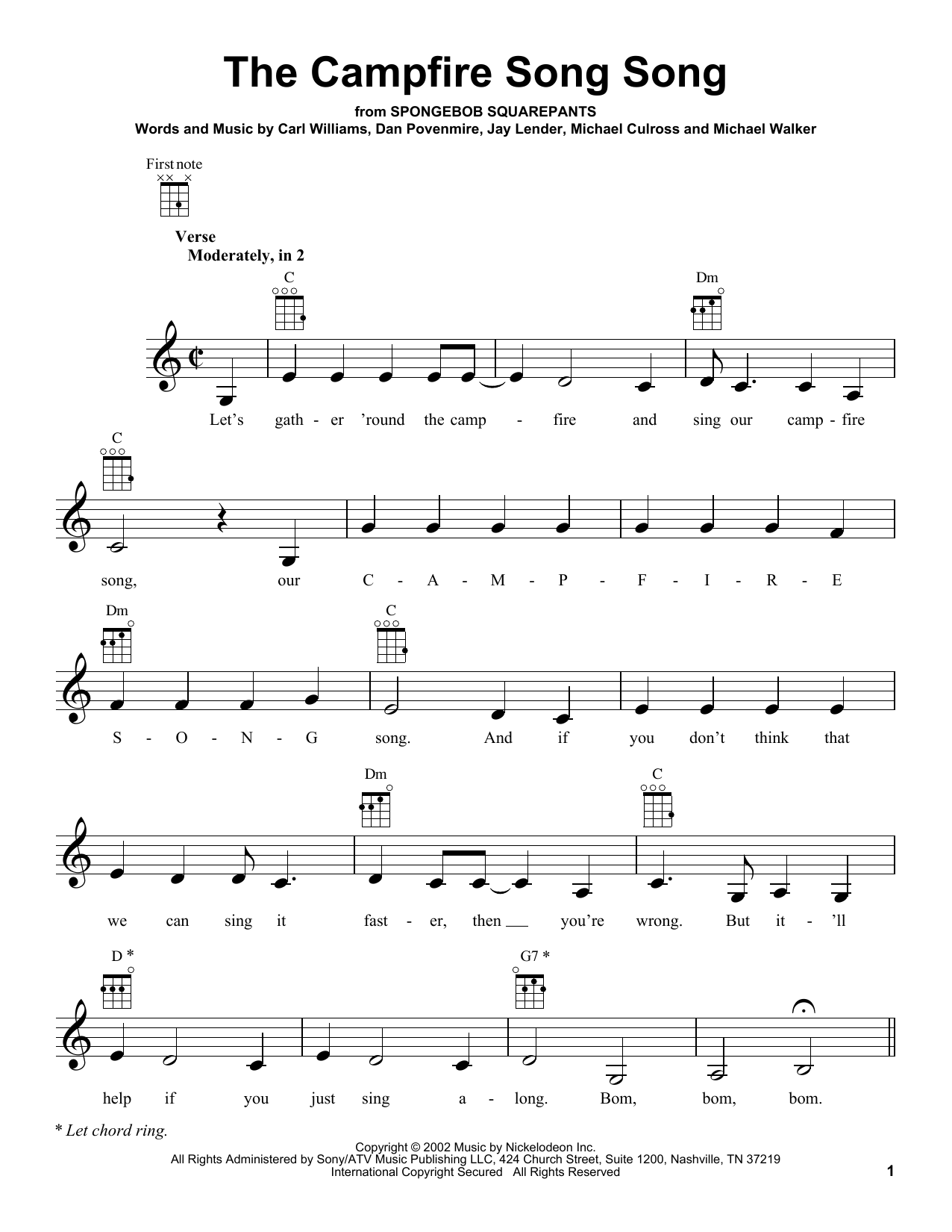 Download Spongebob Squarepants The Campfire Song Song Sheet Music and learn how to play Ukulele PDF digital score in minutes