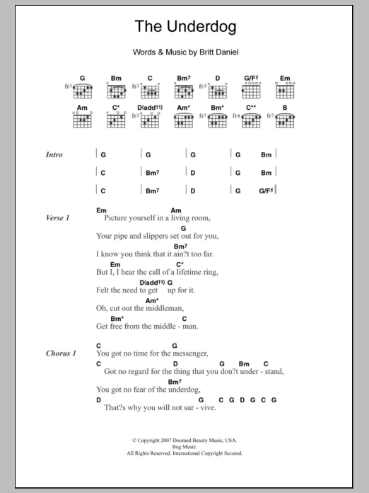 Download Spoon The Underdog Sheet Music and learn how to play Lyrics & Chords PDF digital score in minutes