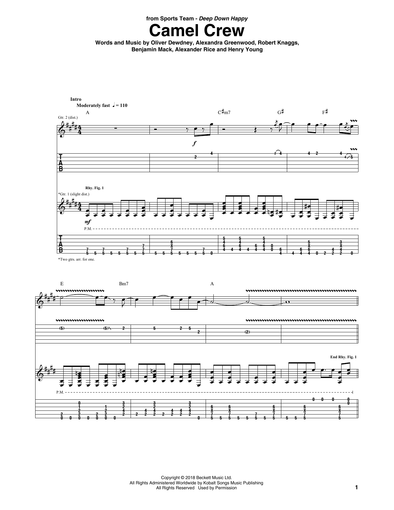 Download Sports Team Camel Crew Sheet Music and learn how to play Guitar Tab PDF digital score in minutes