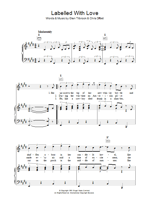 Download Squeeze Labelled With Love Sheet Music and learn how to play Piano, Vocal & Guitar (Right-Hand Melody) PDF digital score in minutes