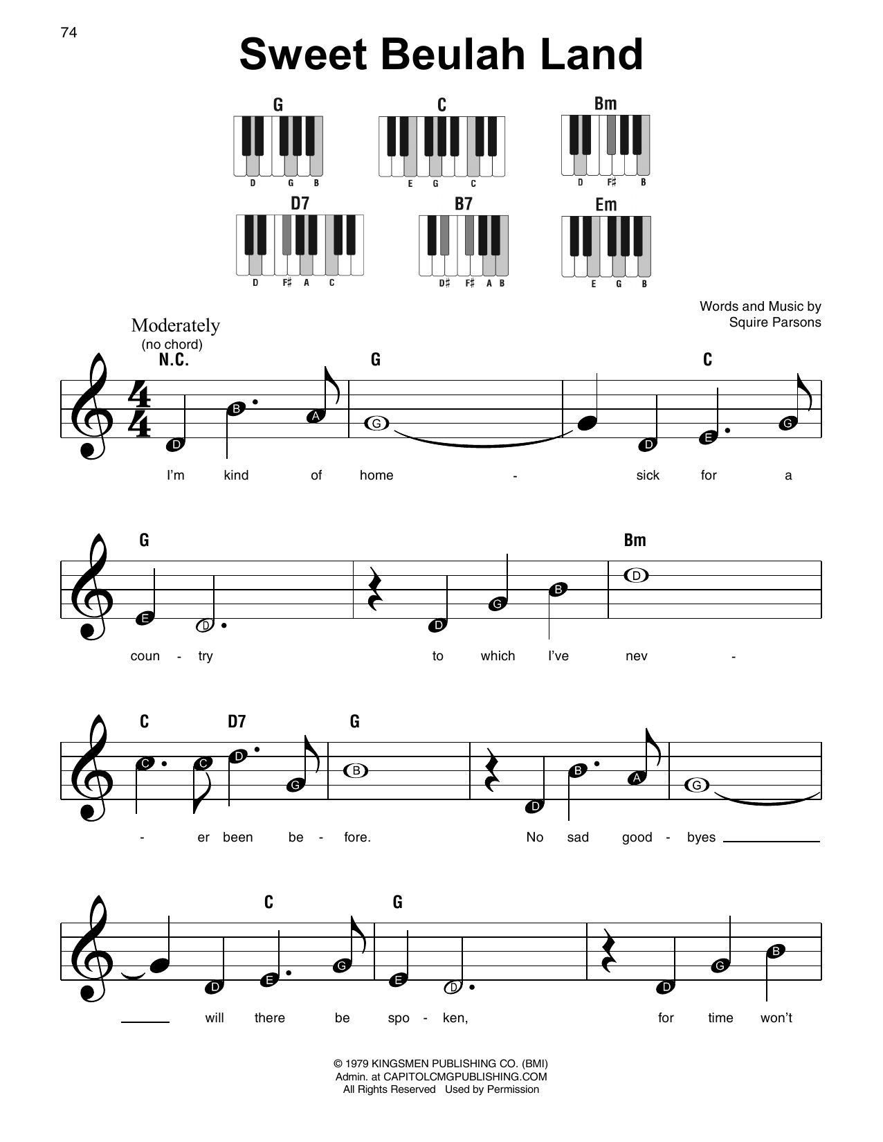 Download Squire Parsons Sweet Beulah Land Sheet Music and learn how to play Super Easy Piano PDF digital score in minutes