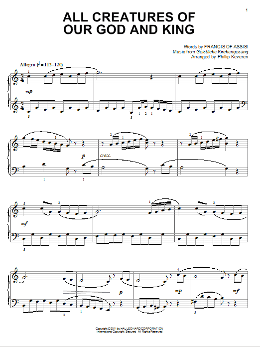 Download Francis of Assisi All Creatures Of Our God And King Sheet Music and learn how to play Piano PDF digital score in minutes