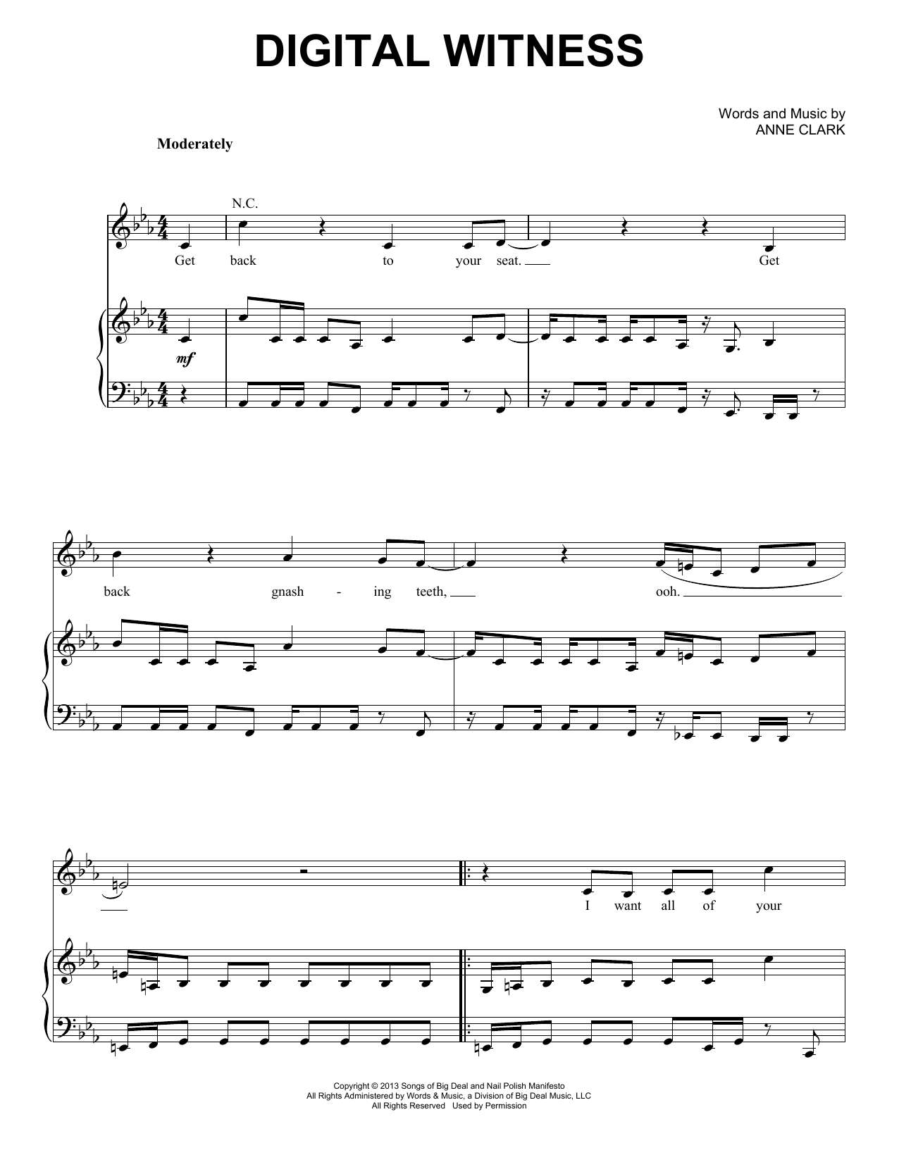 Download St. Vincent Digital Witness Sheet Music and learn how to play Piano, Vocal & Guitar (Right-Hand Melody) PDF digital score in minutes