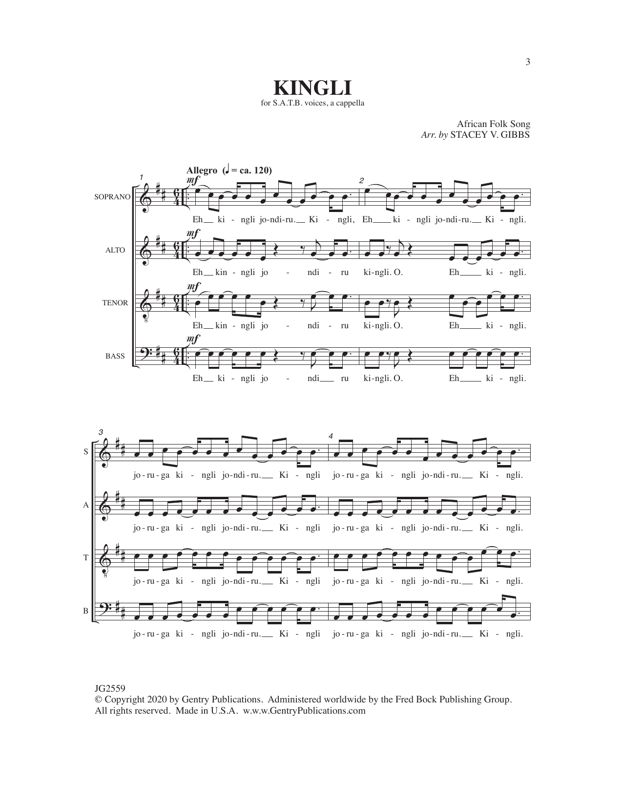 Download Stacey Gibbs Kingli Sheet Music and learn how to play SATB Choir PDF digital score in minutes