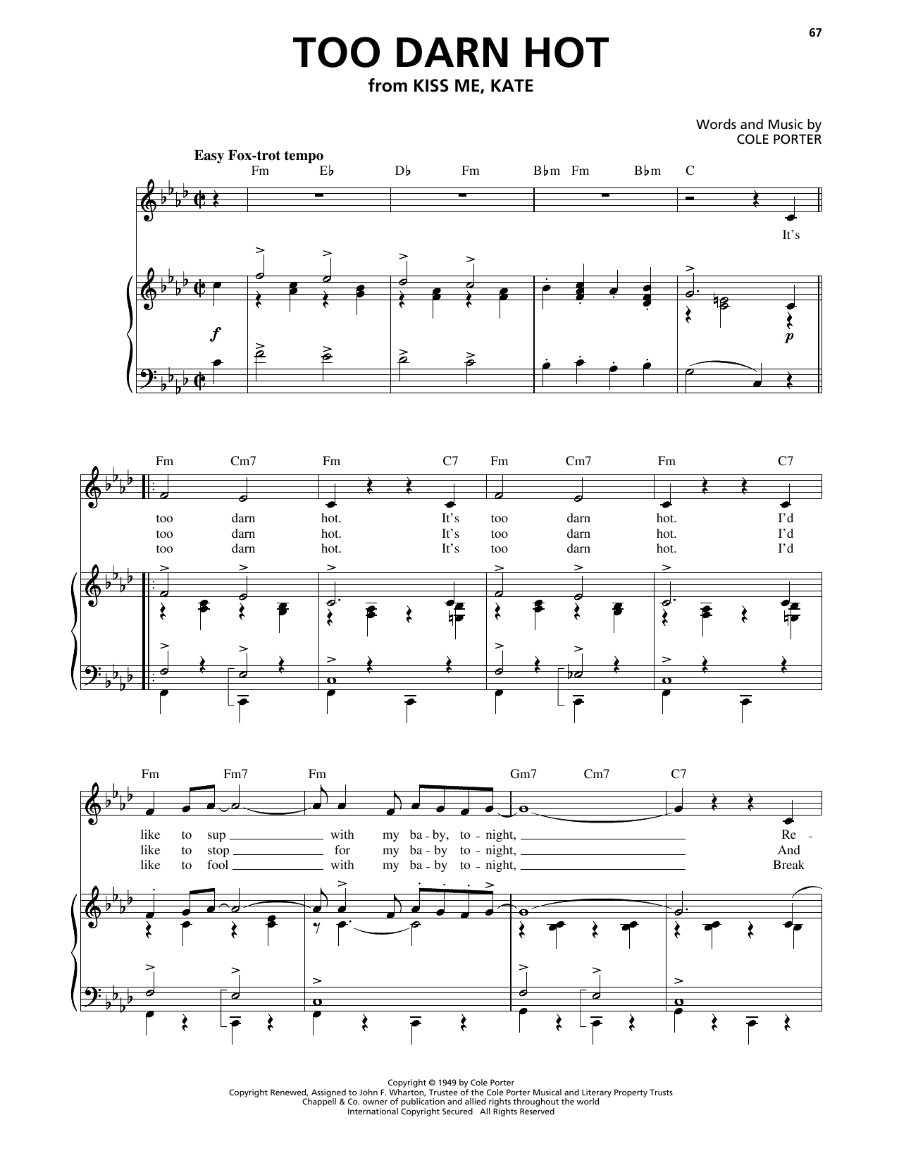 Download Stacey Kent Too Darn Hot (from Kiss Me, Kate) Sheet Music and learn how to play Piano, Vocal & Guitar Chords (Right-Hand Melody) PDF digital score in minutes