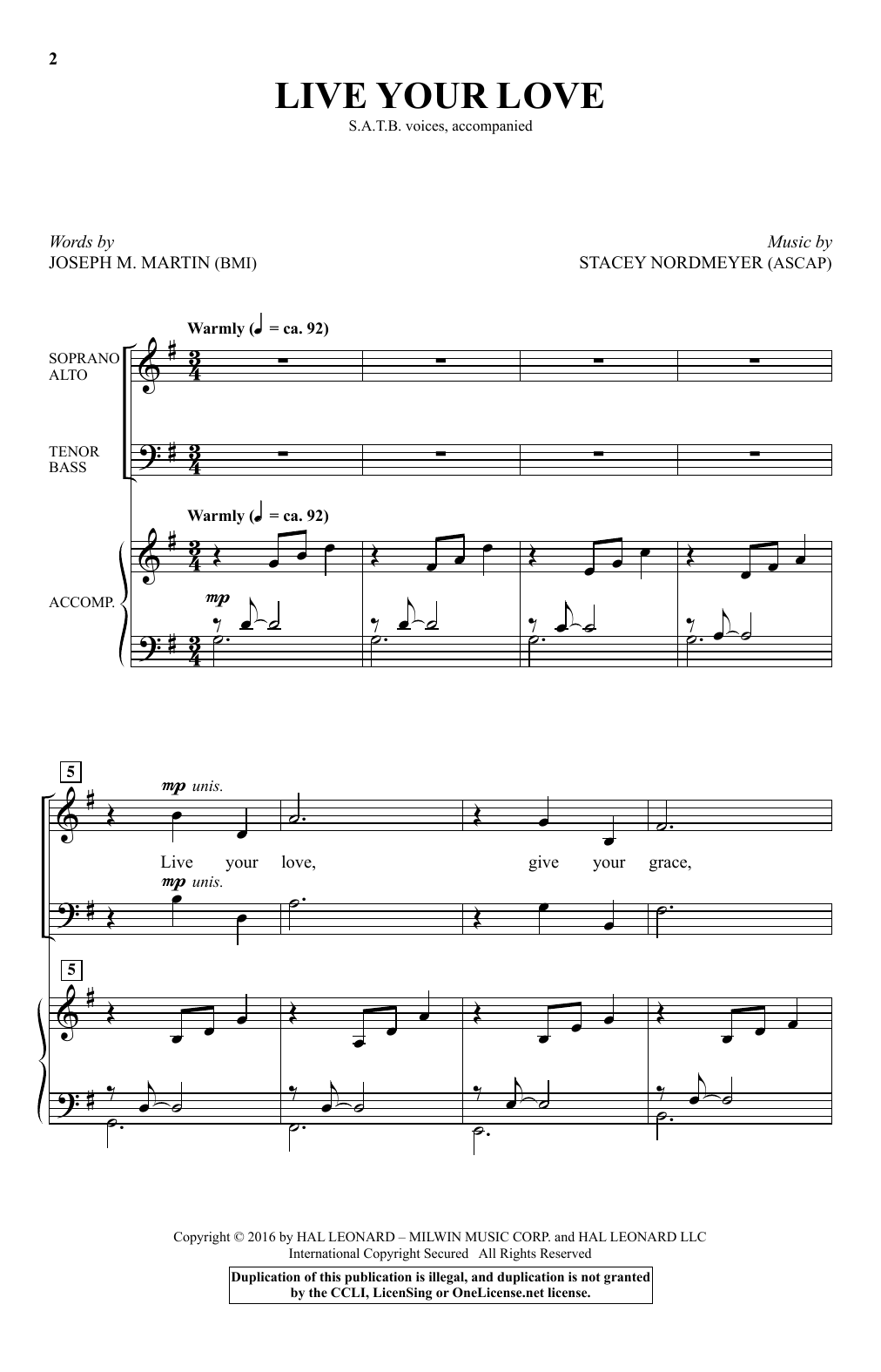 Download Stacey Nordmeyer Live Your Love Sheet Music and learn how to play SATB PDF digital score in minutes