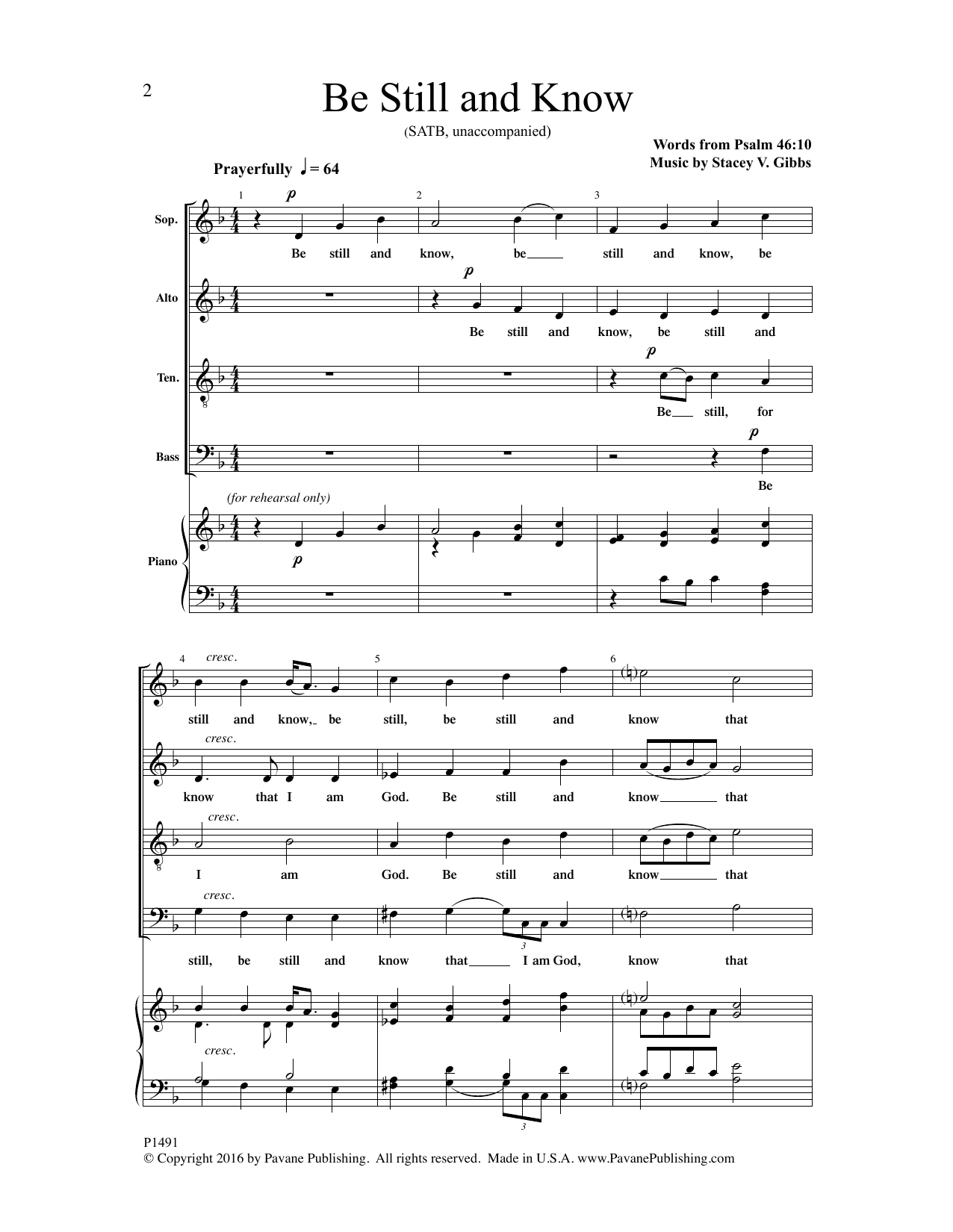 Download Stacey V. Gibbs Be Still and Know Sheet Music and learn how to play SATB Choir PDF digital score in minutes