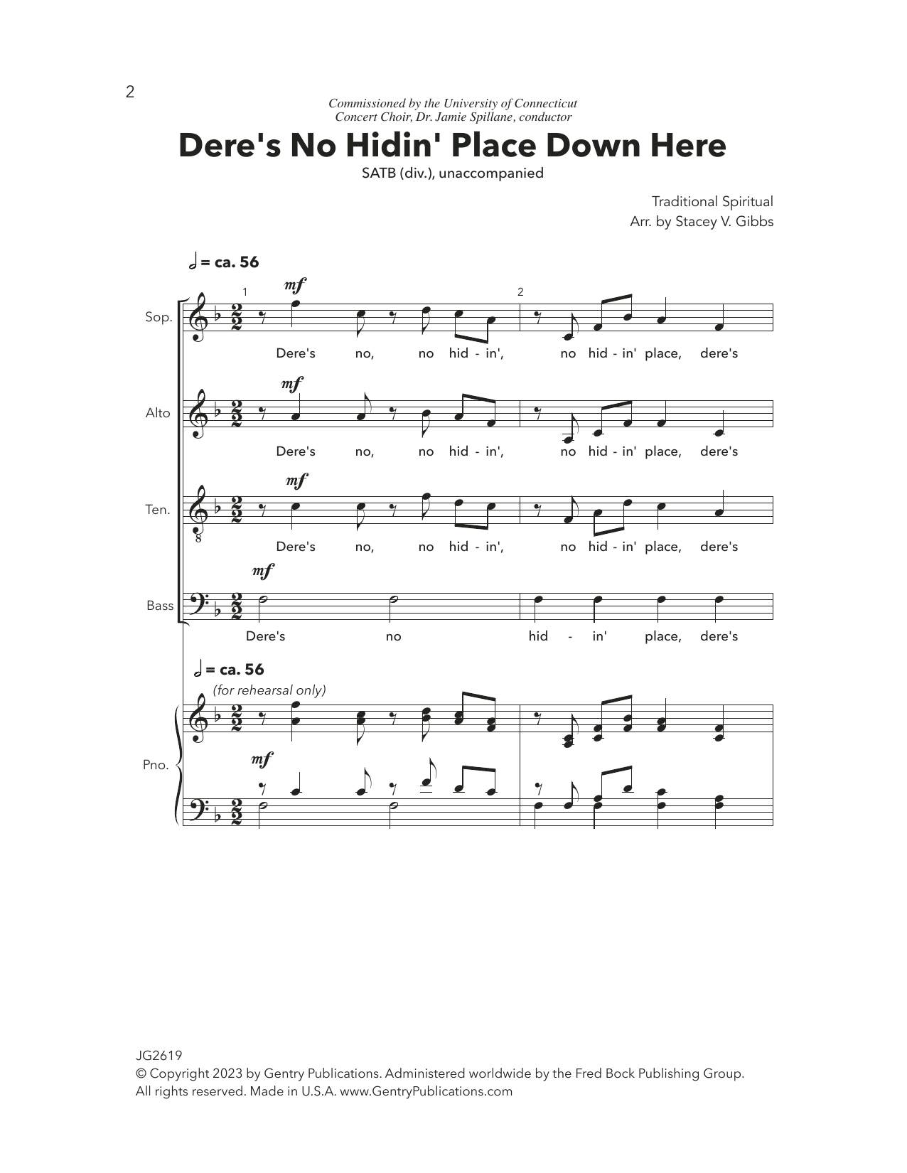 Download Stacey V. Gibbs Dere's No Hidin' Place Sheet Music and learn how to play SATB Choir PDF digital score in minutes