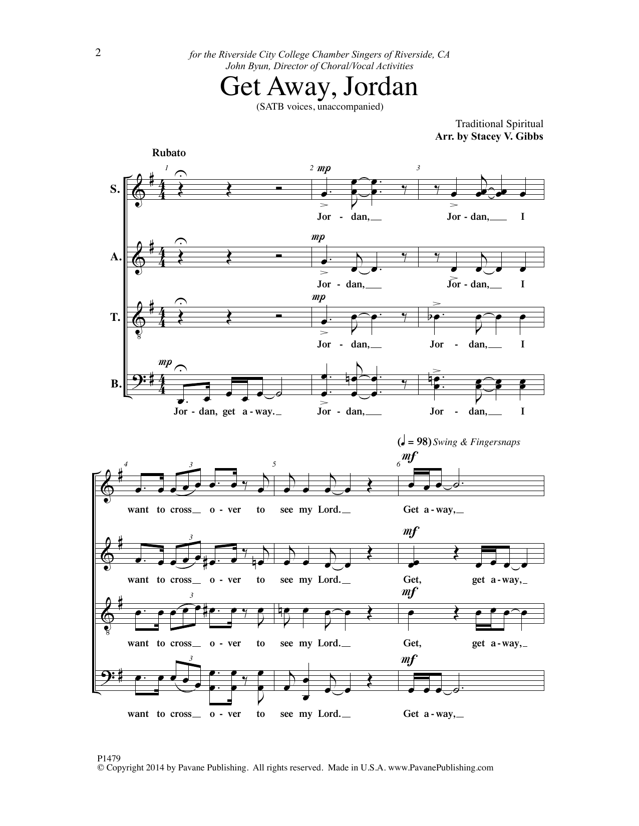 Download Stacey V. Gibbs Get Away, Jordon Sheet Music and learn how to play SATB Choir PDF digital score in minutes