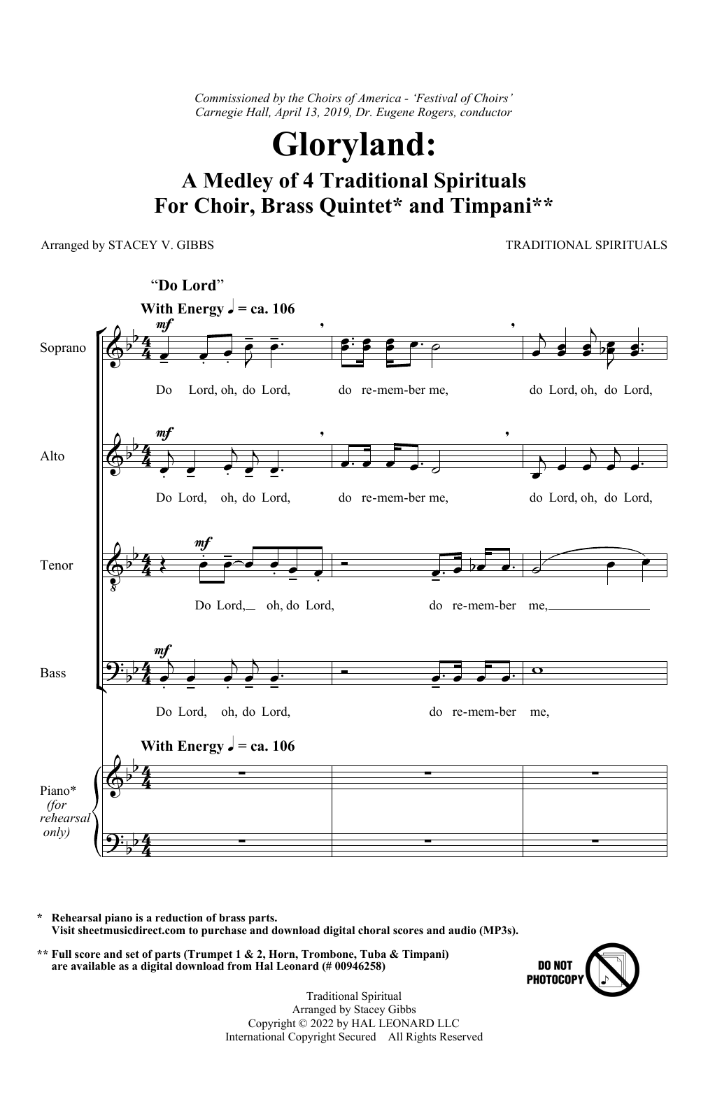 Download Stacey V. Gibbs Gloryland: A Medley of Four Traditional Spirituals Sheet Music and learn how to play SATB Choir PDF digital score in minutes