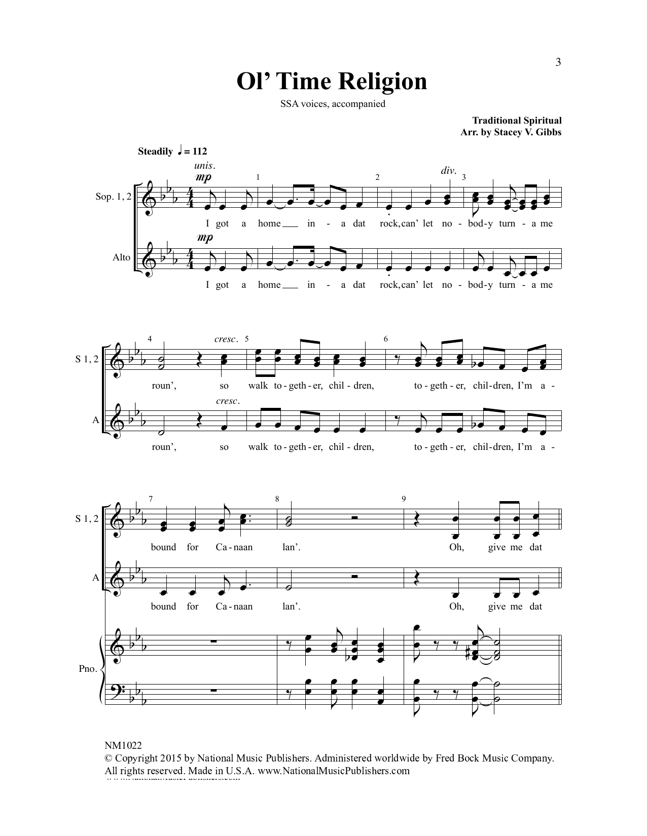 Download Stacey V. Gibbs Ol' Time Religion Sheet Music and learn how to play SSA Choir PDF digital score in minutes