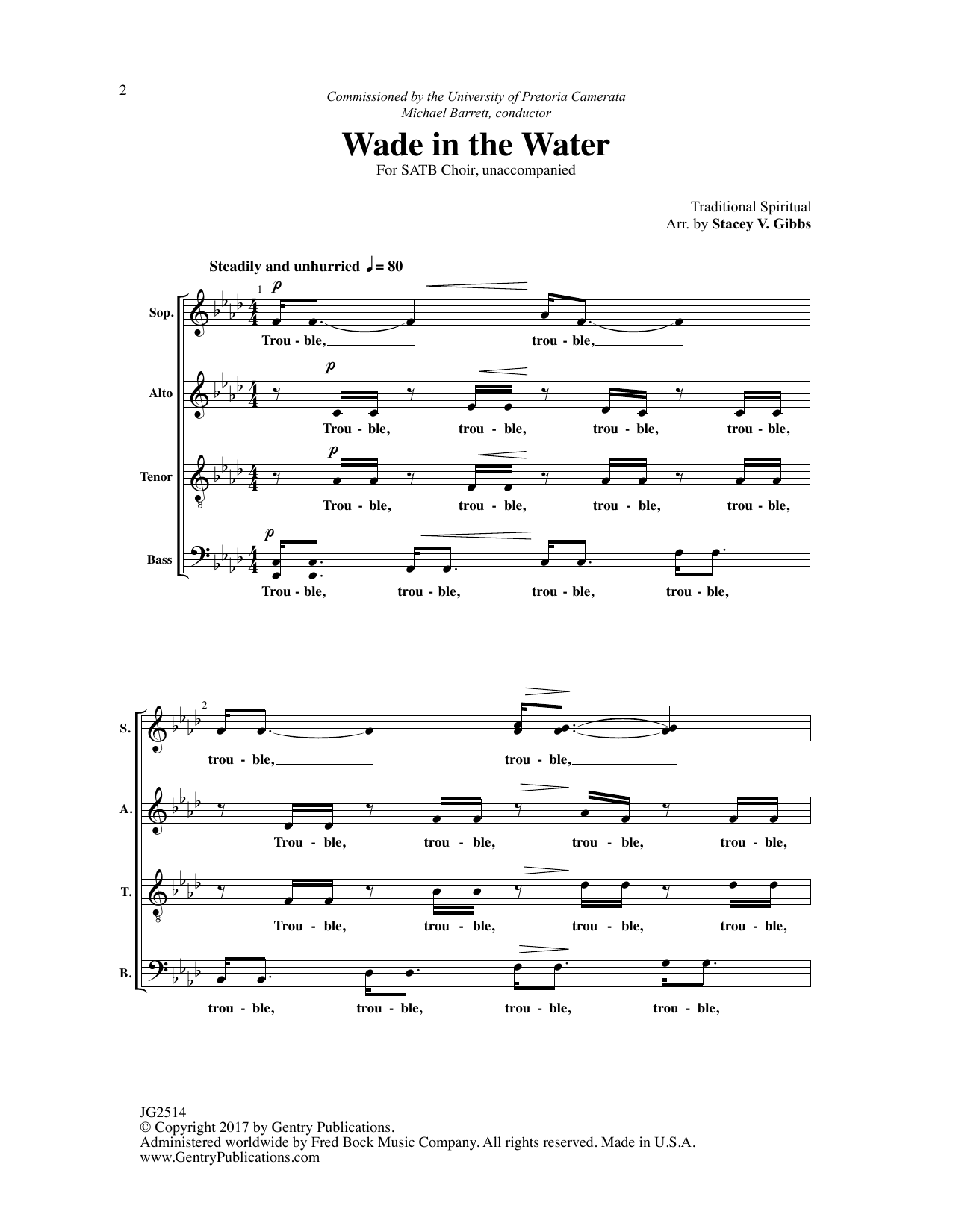 Download Stacey V. Gibbs Wade in the Water Sheet Music and learn how to play SATB Choir PDF digital score in minutes