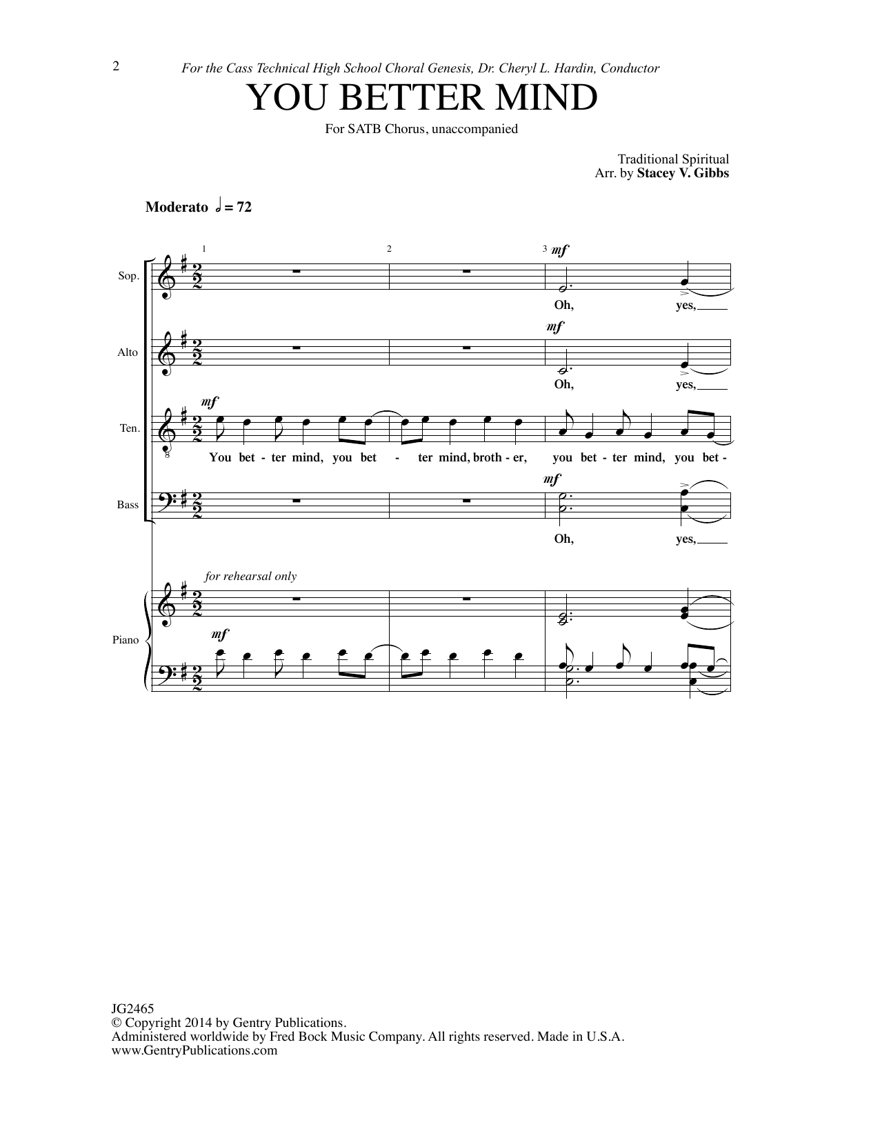 Download Stacey V. Gibbs You Better Mind Sheet Music and learn how to play SATB Choir PDF digital score in minutes