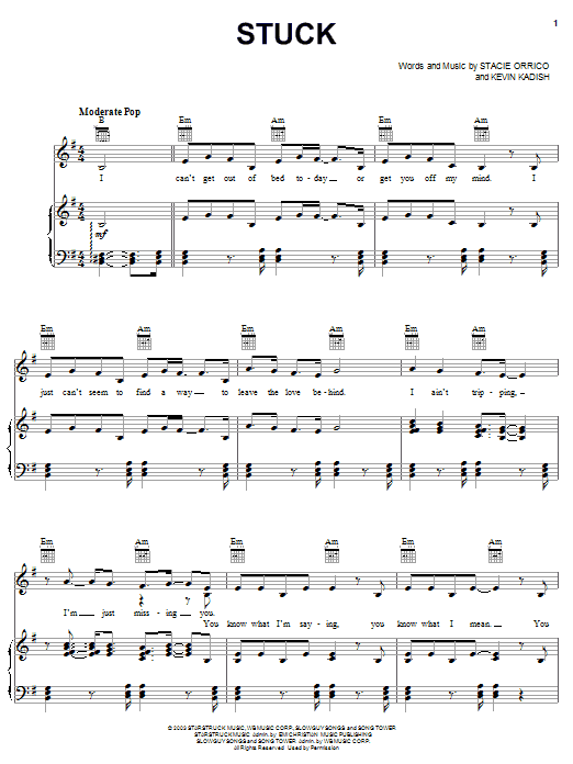 Download Stacie Orrico Stuck Sheet Music and learn how to play Piano, Vocal & Guitar (Right-Hand Melody) PDF digital score in minutes