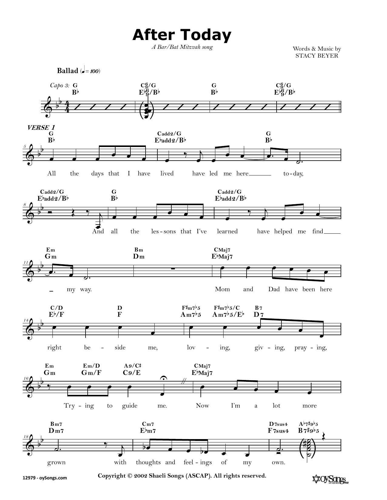 Download Stacy Beyer After Today Sheet Music and learn how to play Real Book – Melody, Lyrics & Chords PDF digital score in minutes