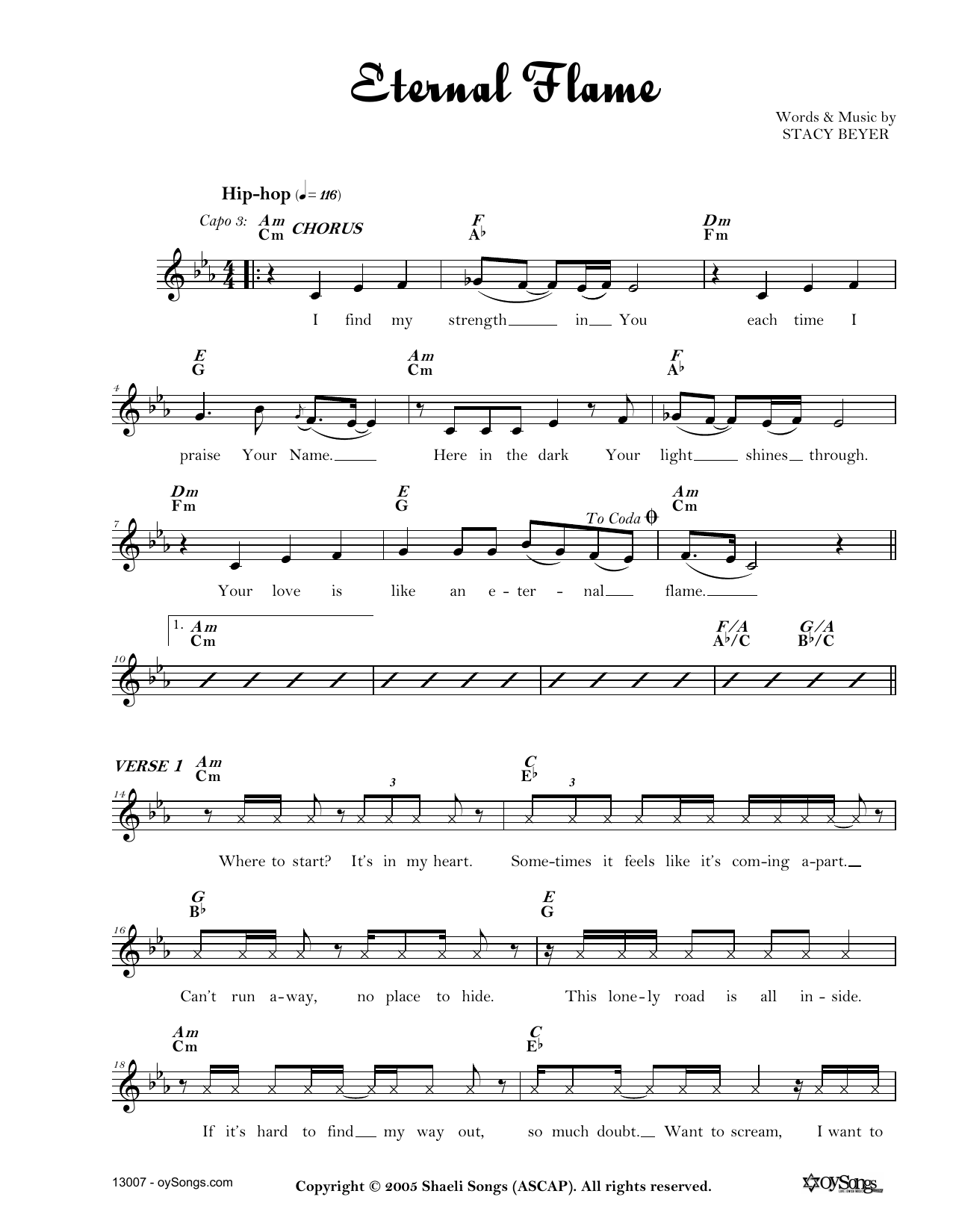 Download Stacy Beyer Eternal Flame Sheet Music and learn how to play Real Book – Melody, Lyrics & Chords PDF digital score in minutes