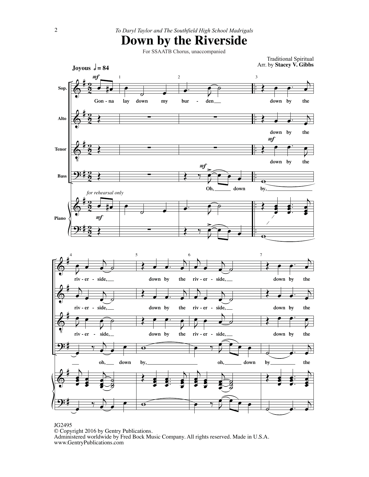 Download Stacy V. Gibbs Down by the Riverside Sheet Music and learn how to play Choir PDF digital score in minutes