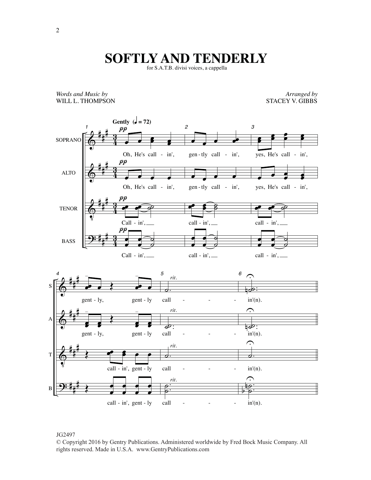 Download Stacy V. Gibbs Softly and Tenderly Sheet Music and learn how to play SATB Choir PDF digital score in minutes