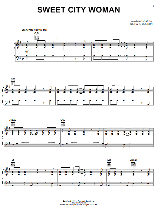 Download Stampeders Sweet City Woman Sheet Music and learn how to play Melody Line, Lyrics & Chords PDF digital score in minutes