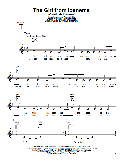 Download Stan Getz & Astrud Gilberto The Girl From Ipanema (Garôta De Ipanema) Sheet Music and learn how to play Ukulele PDF digital score in minutes