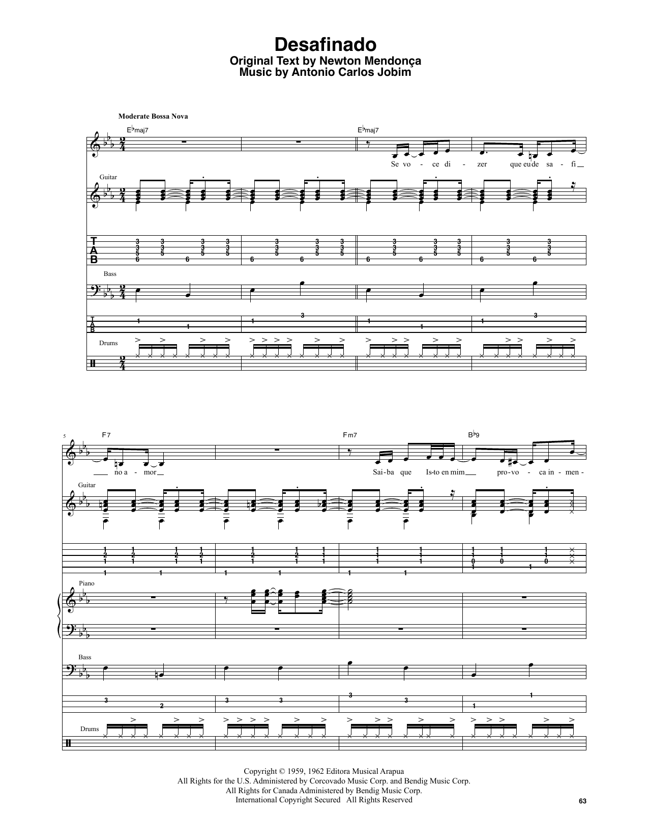 Download Stan Getz & João Gilberto Desafinado Sheet Music and learn how to play Transcribed Score PDF digital score in minutes