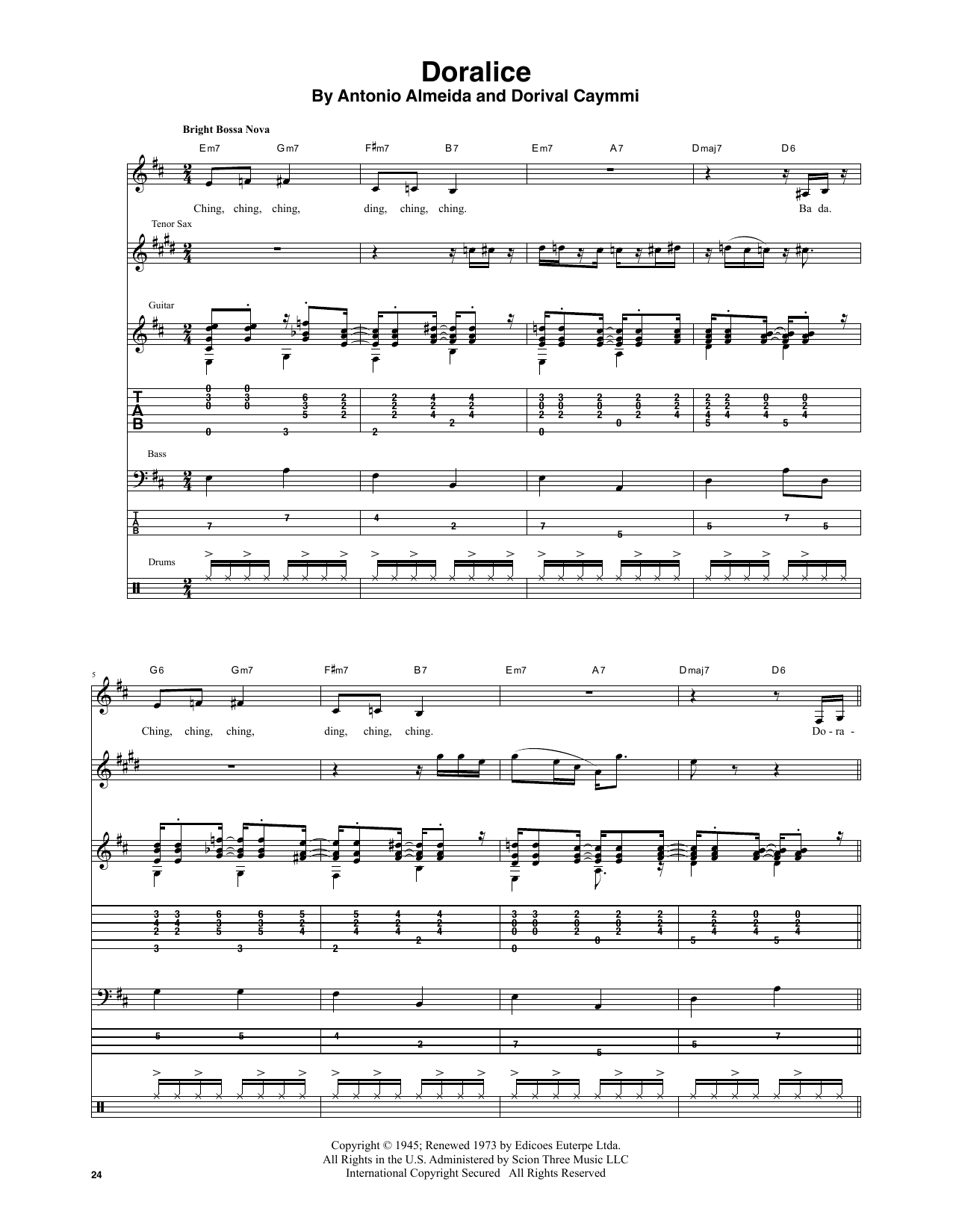 Download Stan Getz & João Gilberto Doralice Sheet Music and learn how to play Transcribed Score PDF digital score in minutes