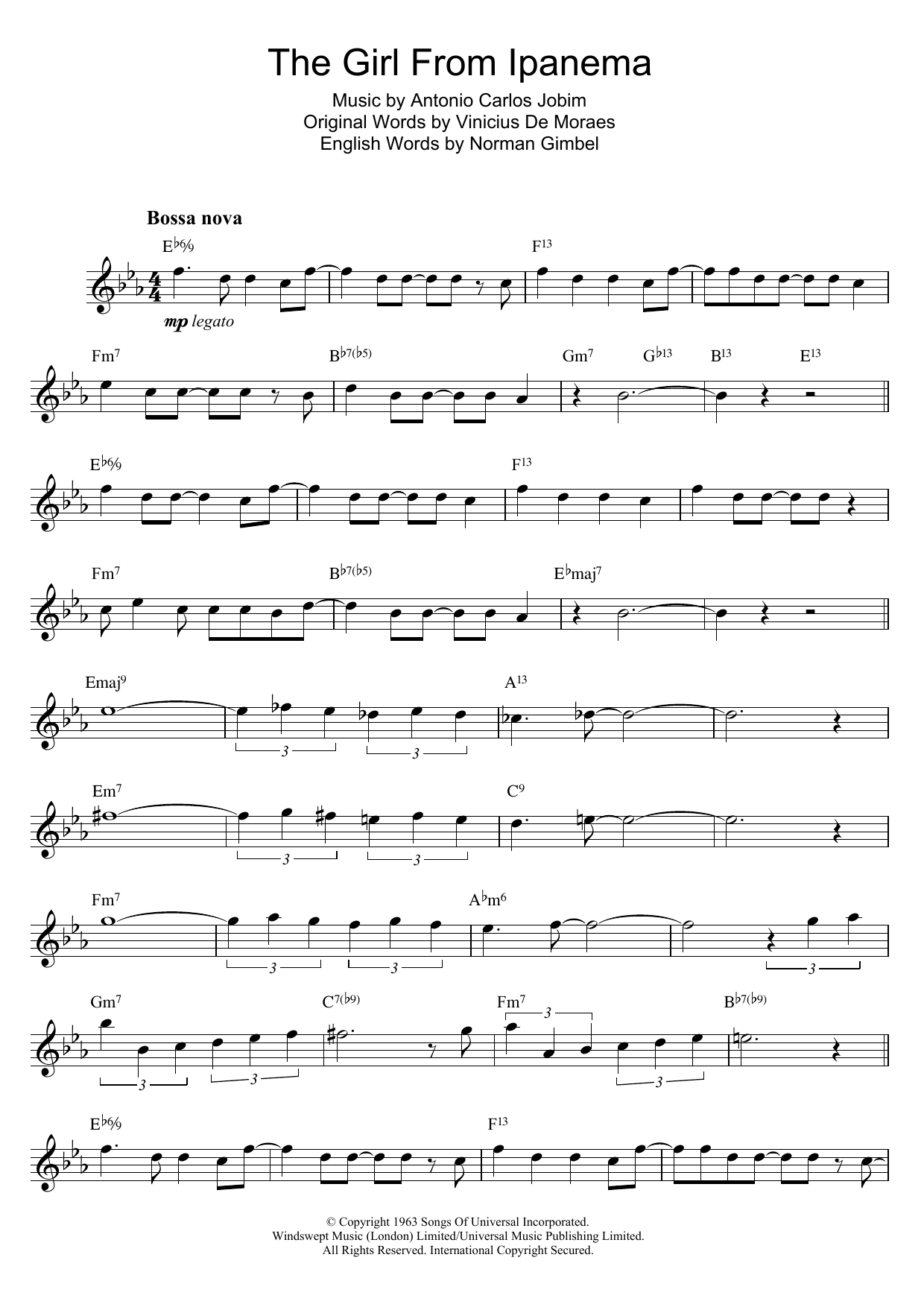 Download Antonio Carlos Jobim The Girl From Ipanema (Garota De Ipanema) Sheet Music and learn how to play Tenor Saxophone PDF digital score in minutes