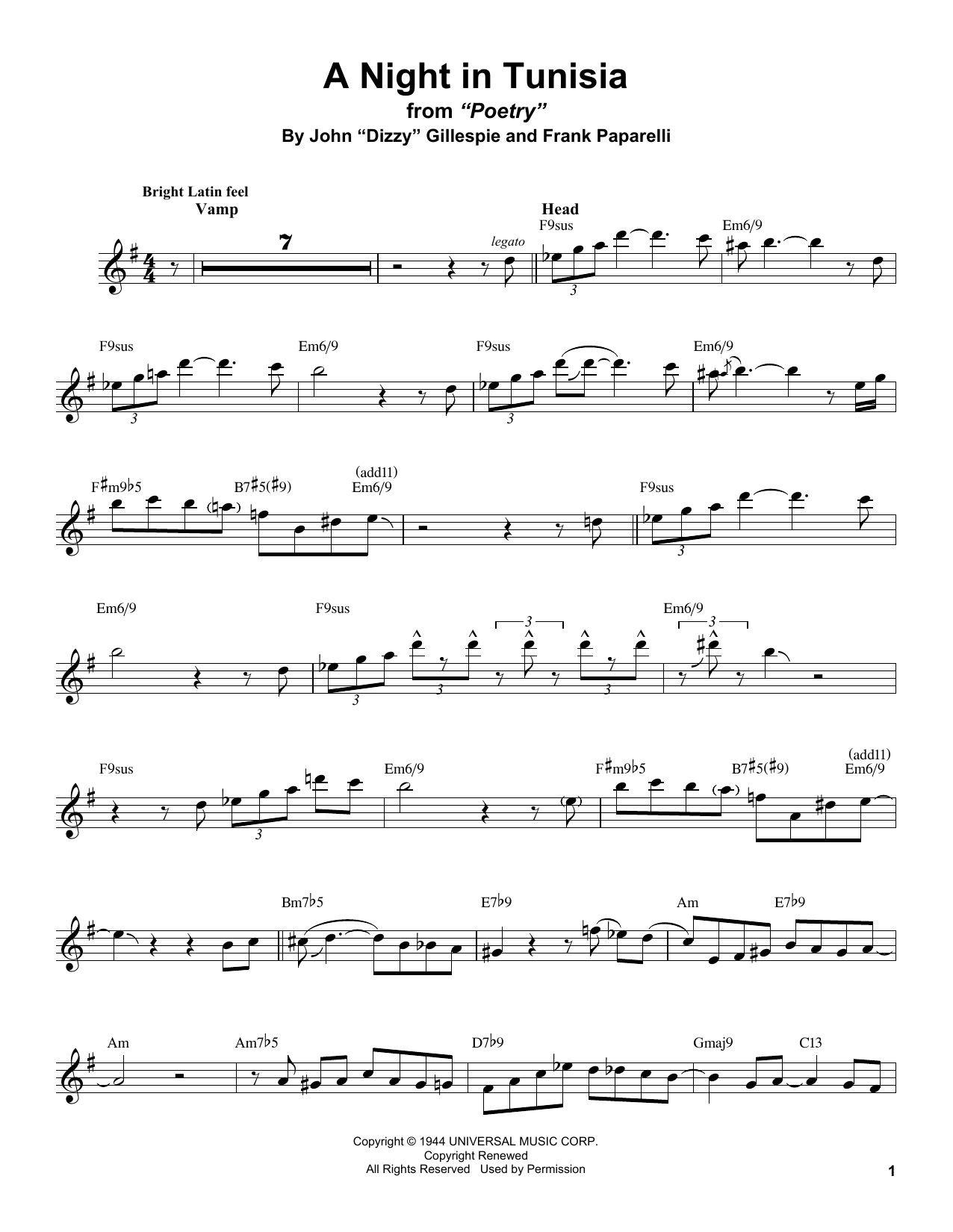 Download Stan Getz A Night In Tunisia Sheet Music and learn how to play Alto Sax Transcription PDF digital score in minutes