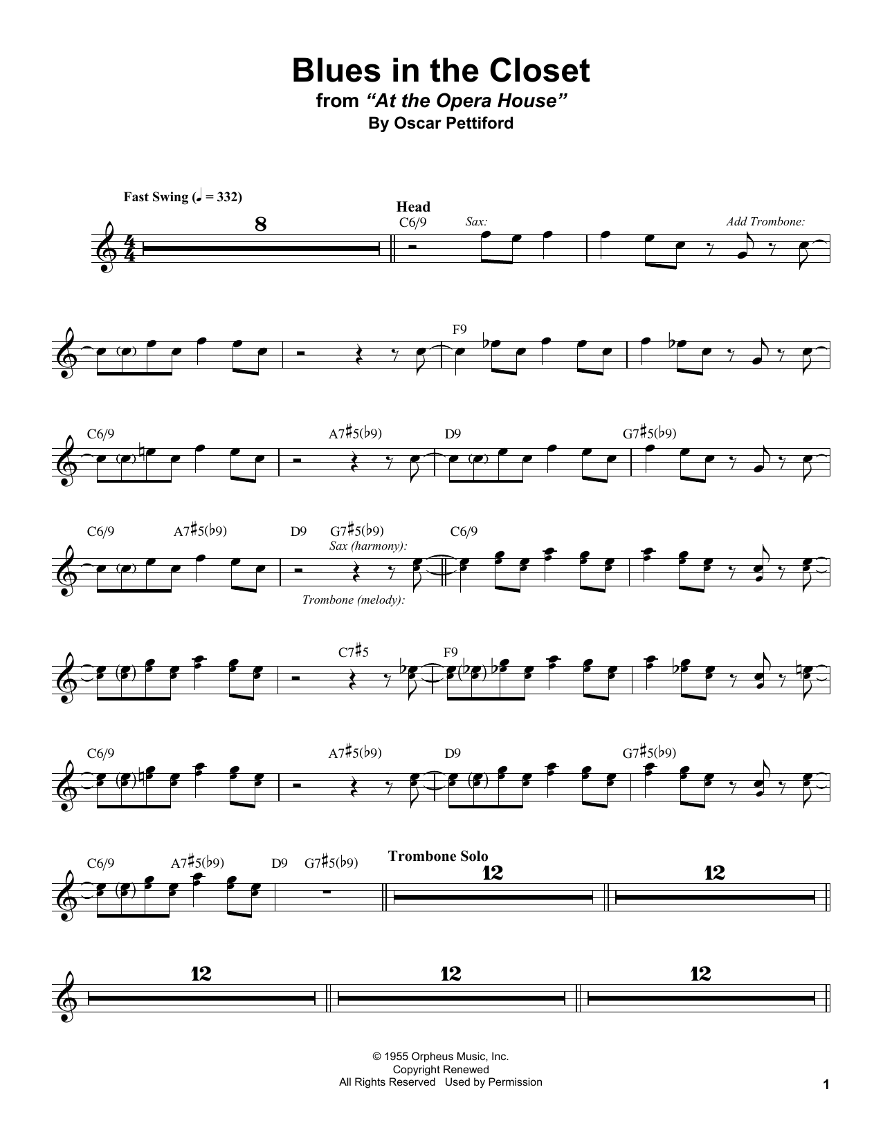 Download Stan Getz Blues In The Closet Sheet Music and learn how to play Alto Sax Transcription PDF digital score in minutes