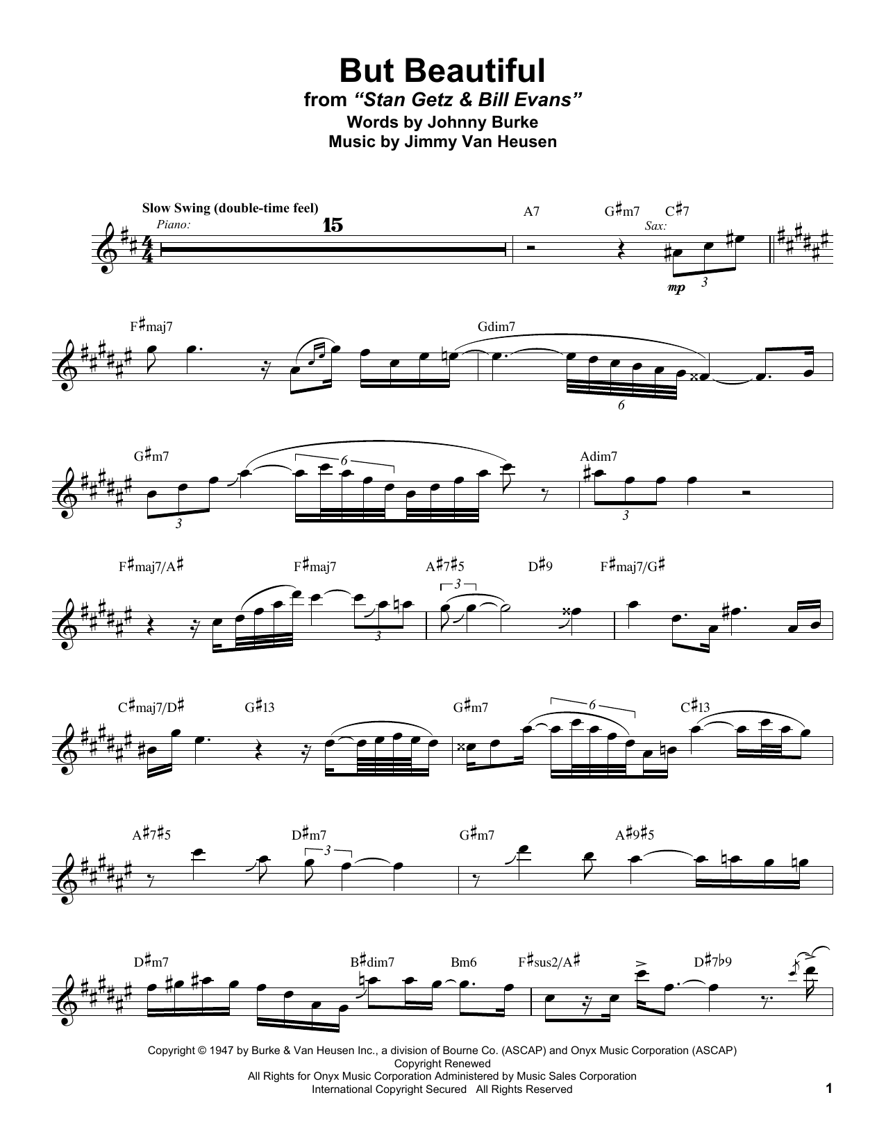 Download Stan Getz But Beautiful Sheet Music and learn how to play Tenor Sax Transcription PDF digital score in minutes