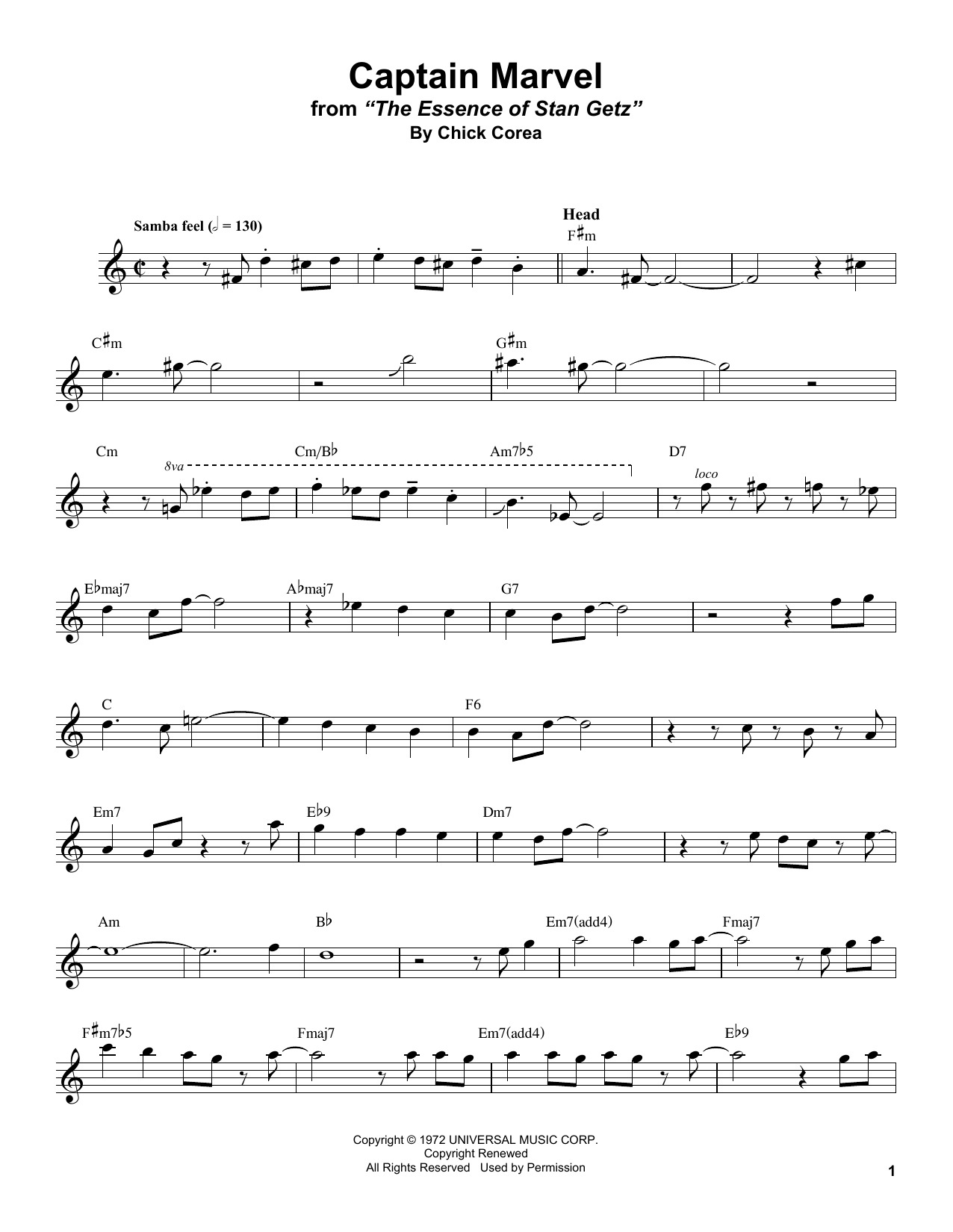 Download Stan Getz Captain Marvel Sheet Music and learn how to play Tenor Sax Transcription PDF digital score in minutes
