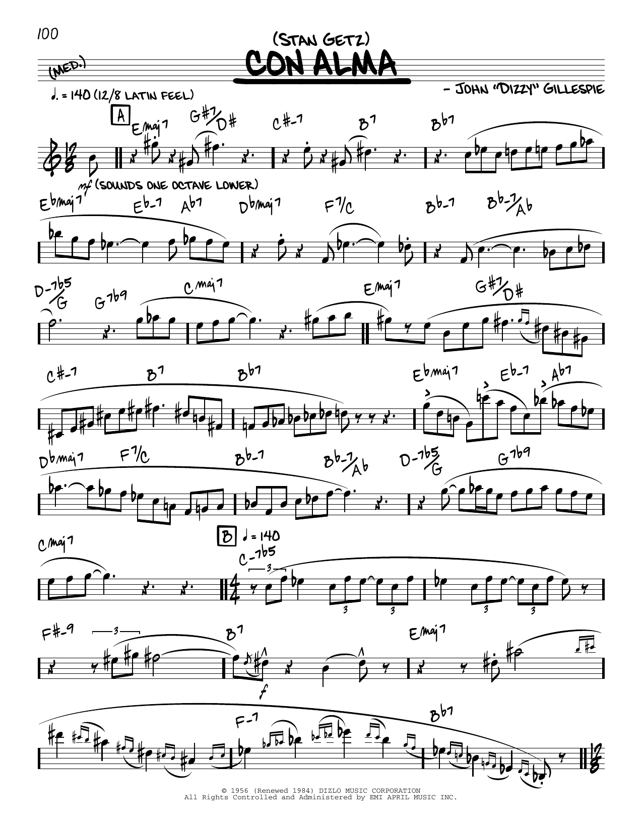 Download Stan Getz Con Alma (solo only) Sheet Music and learn how to play Real Book – Melody & Chords PDF digital score in minutes