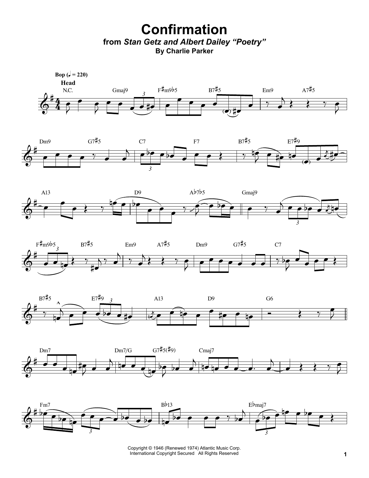 Download Stan Getz Confirmation Sheet Music and learn how to play Alto Sax Transcription PDF digital score in minutes