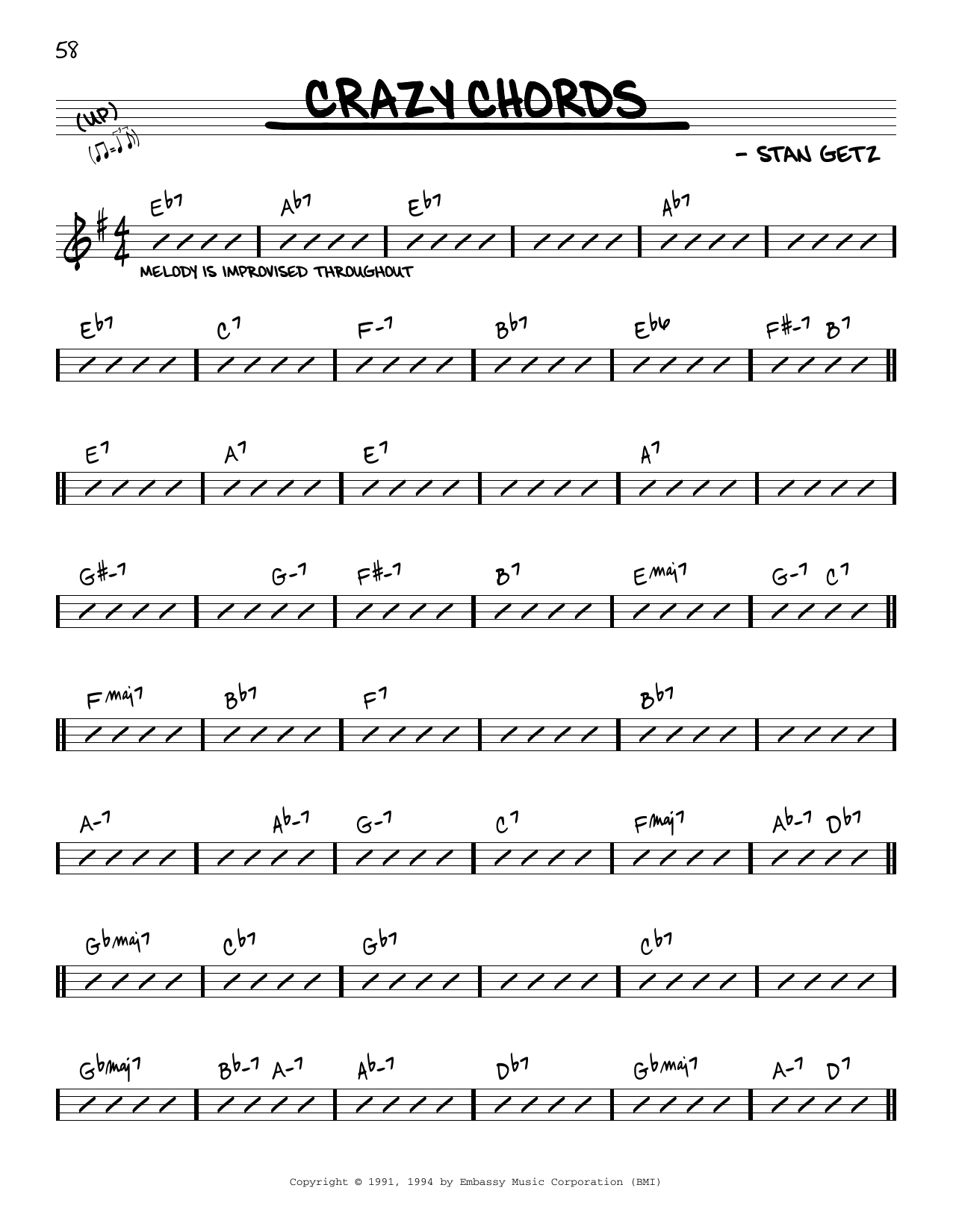 Download Stan Getz Crazy Chords Sheet Music and learn how to play Real Book – Melody & Chords PDF digital score in minutes