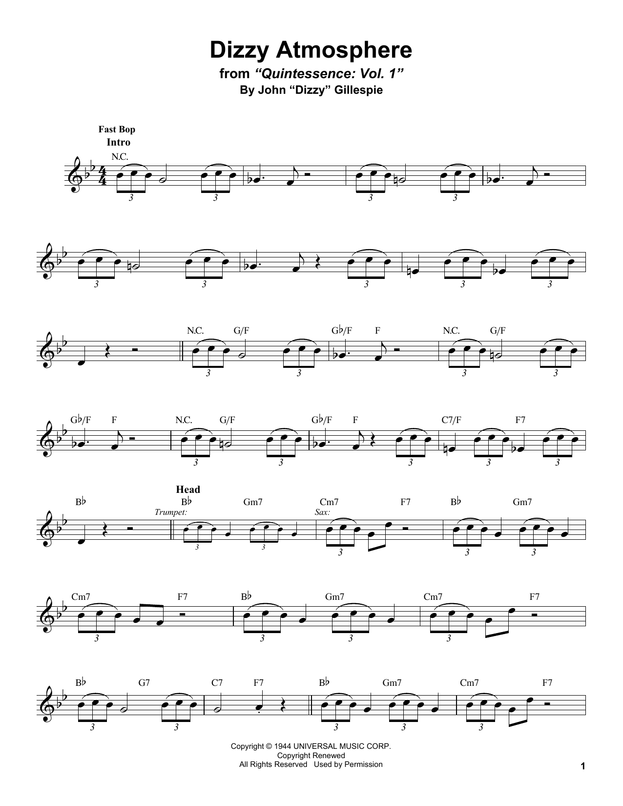 Download Stan Getz Dizzy Atmosphere Sheet Music and learn how to play Alto Sax Transcription PDF digital score in minutes