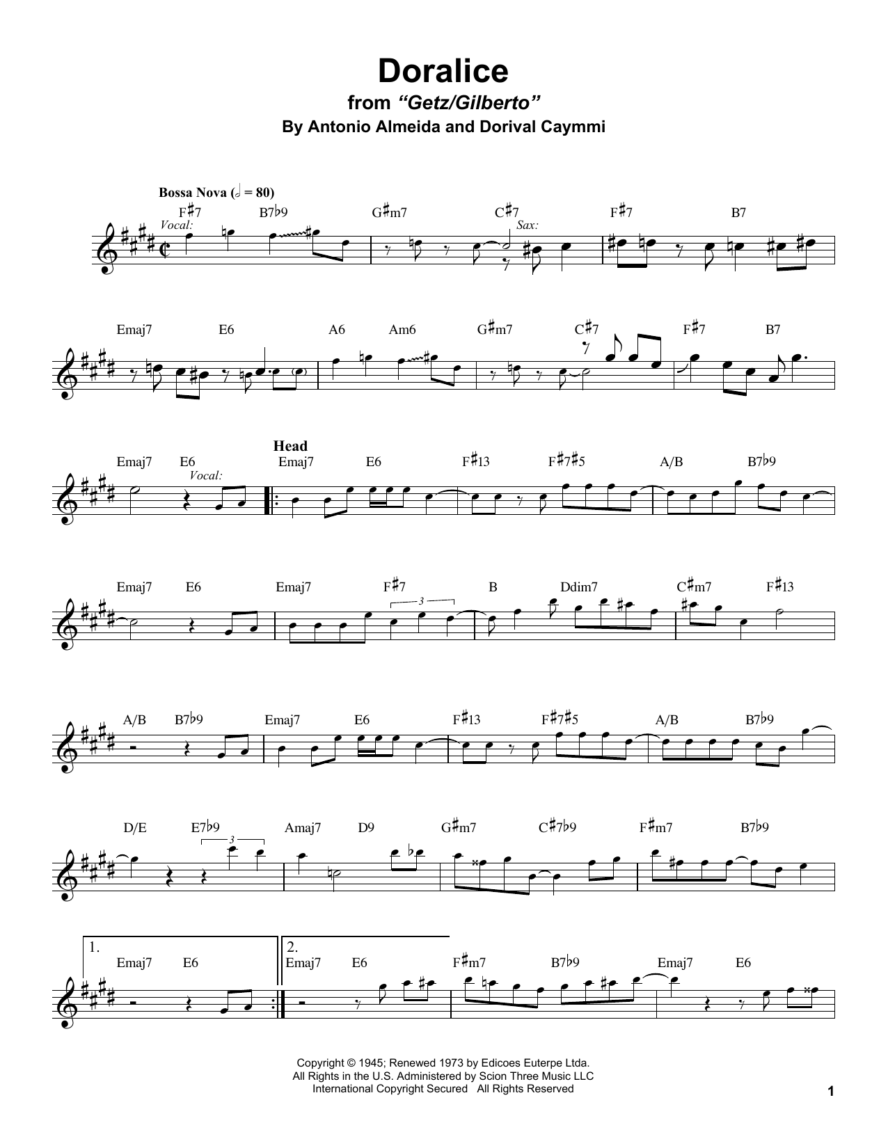 Download Stan Getz Doralice Sheet Music and learn how to play Alto Sax Transcription PDF digital score in minutes
