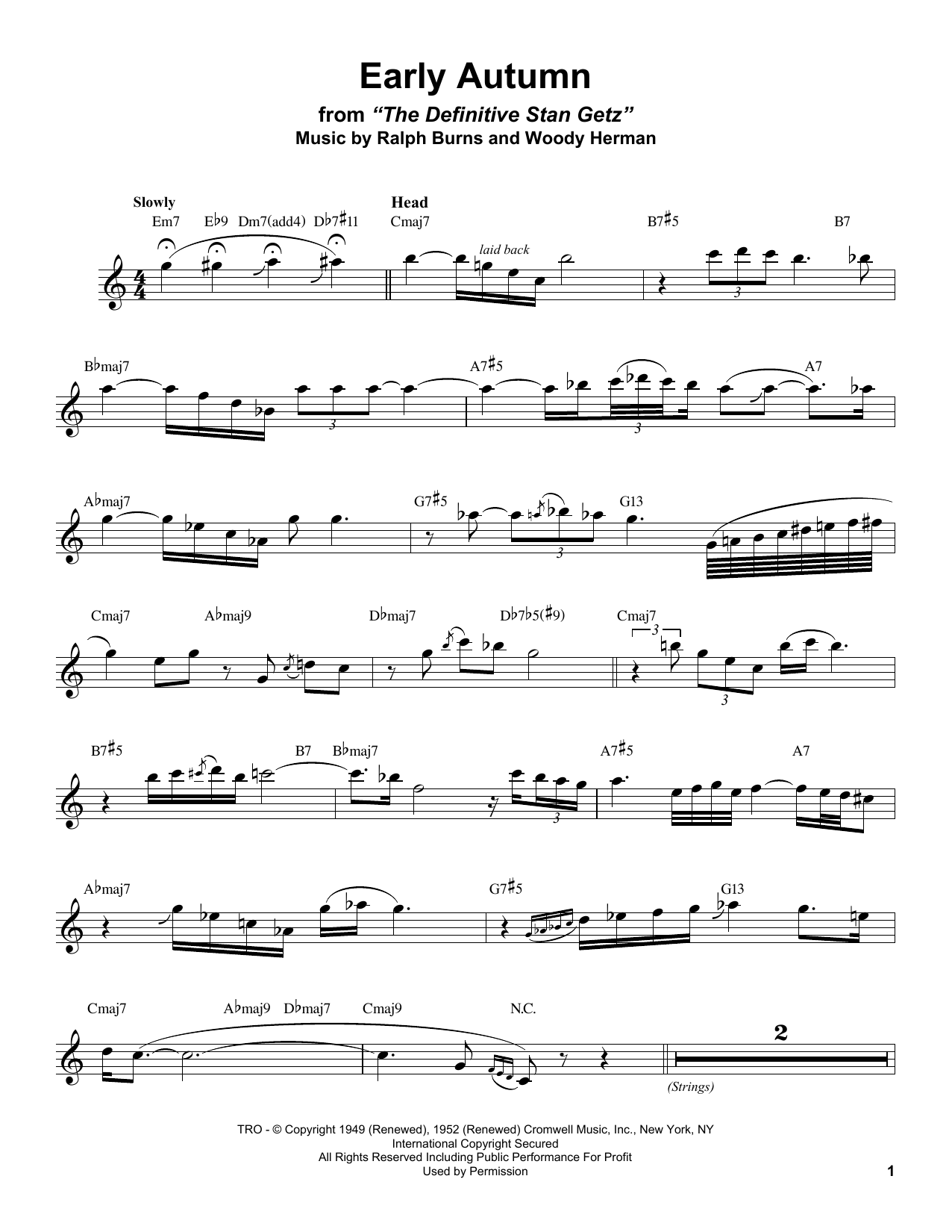 Download Stan Getz Early Autumn Sheet Music and learn how to play Tenor Sax Transcription PDF digital score in minutes