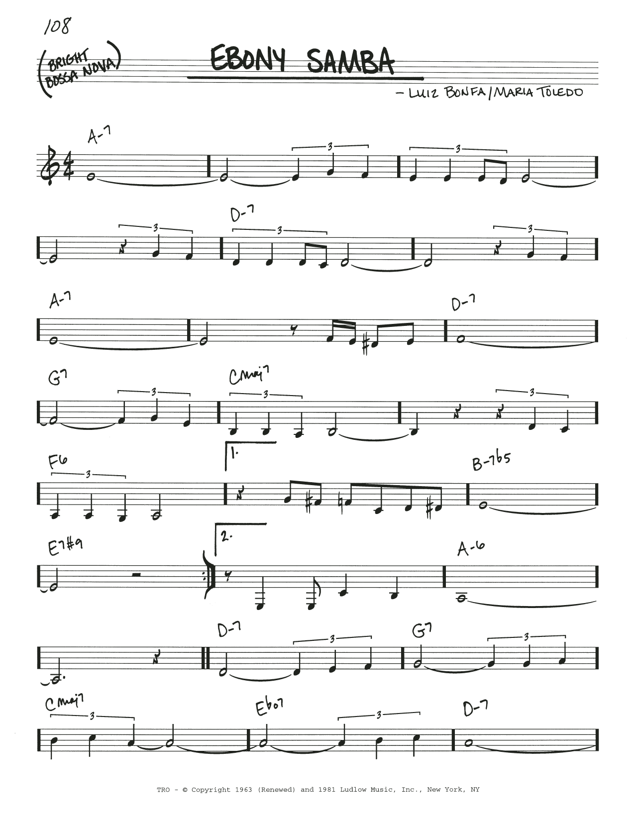 Download Stan Getz Ebony Samba (Sambanegro) Sheet Music and learn how to play Real Book – Melody & Chords PDF digital score in minutes