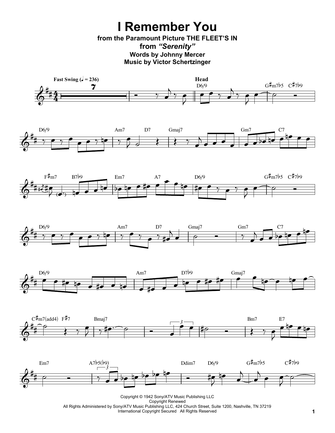 Download Stan Getz I Remember You Sheet Music and learn how to play Tenor Sax Transcription PDF digital score in minutes