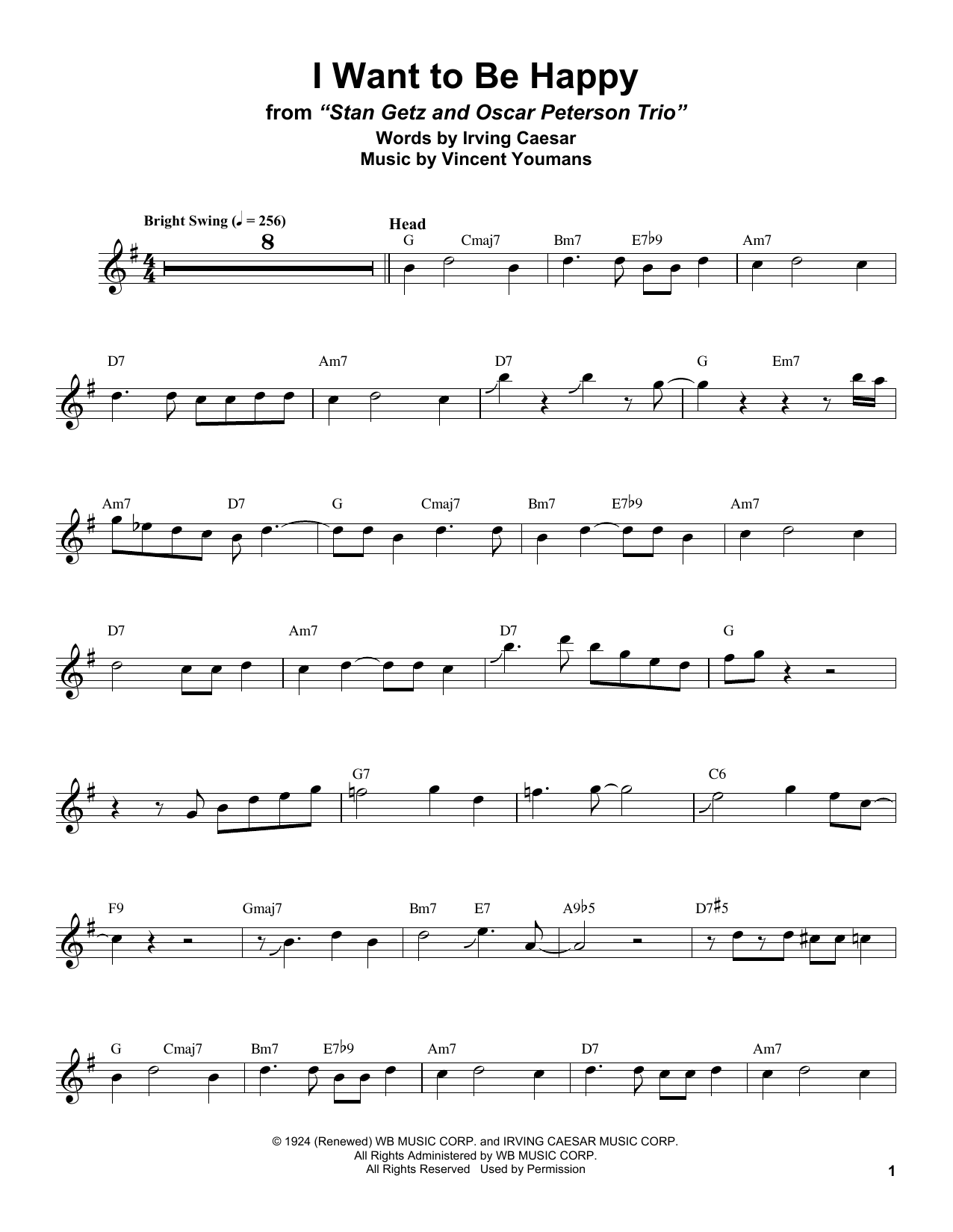 Download Stan Getz I Want To Be Happy Sheet Music and learn how to play Tenor Sax Transcription PDF digital score in minutes