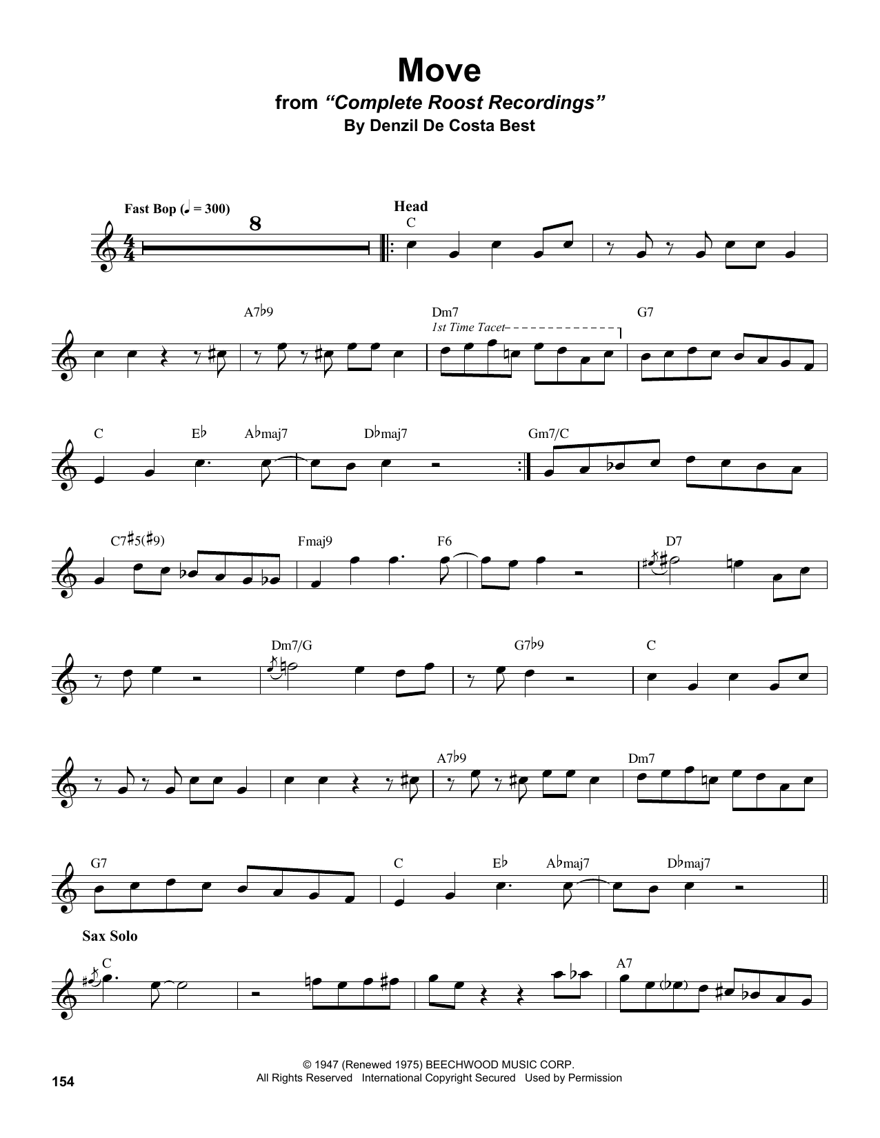 Download Stan Getz Move Sheet Music and learn how to play Alto Sax Transcription PDF digital score in minutes