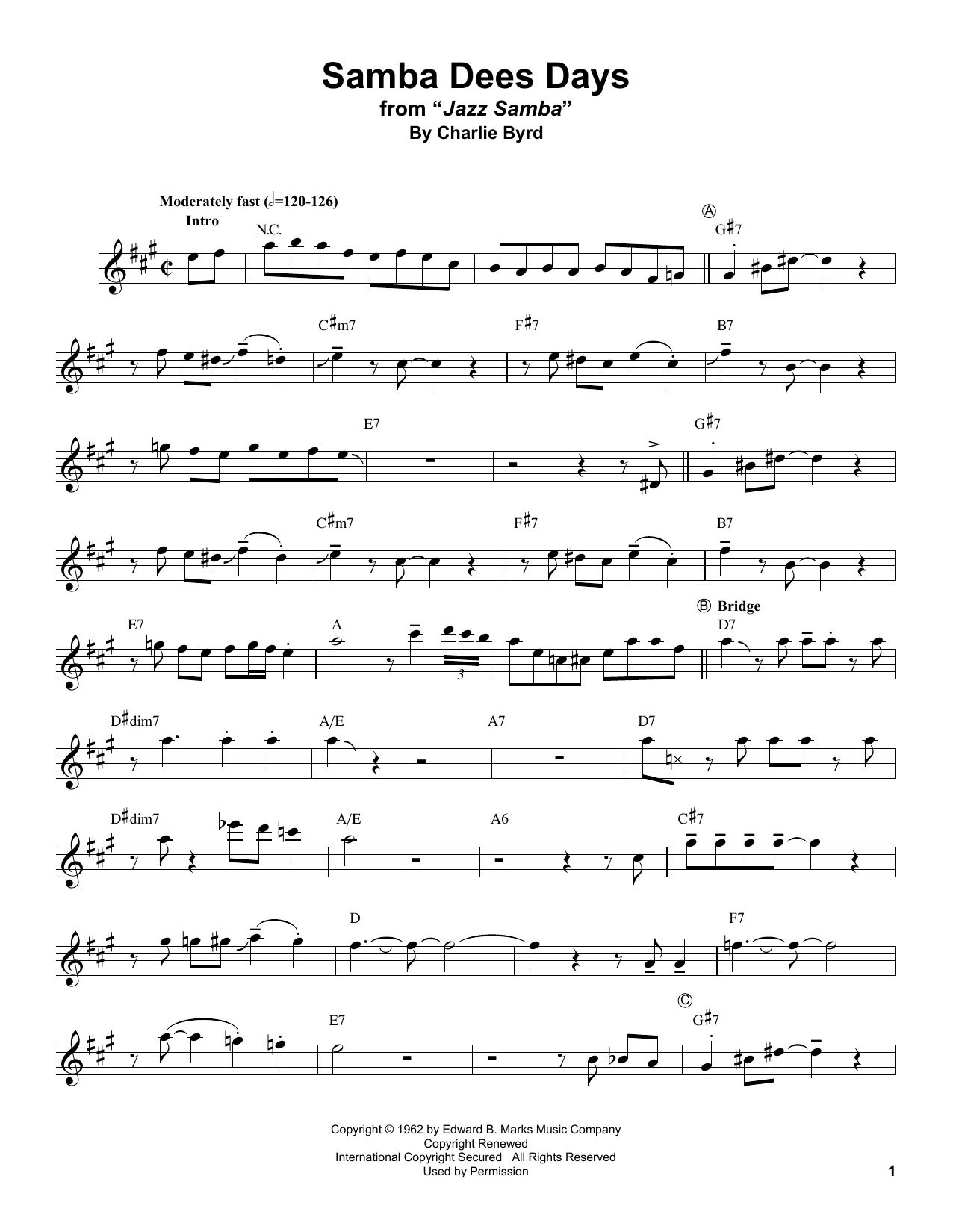 Download Stan Getz Samba Dees Days Sheet Music and learn how to play Tenor Sax Transcription PDF digital score in minutes