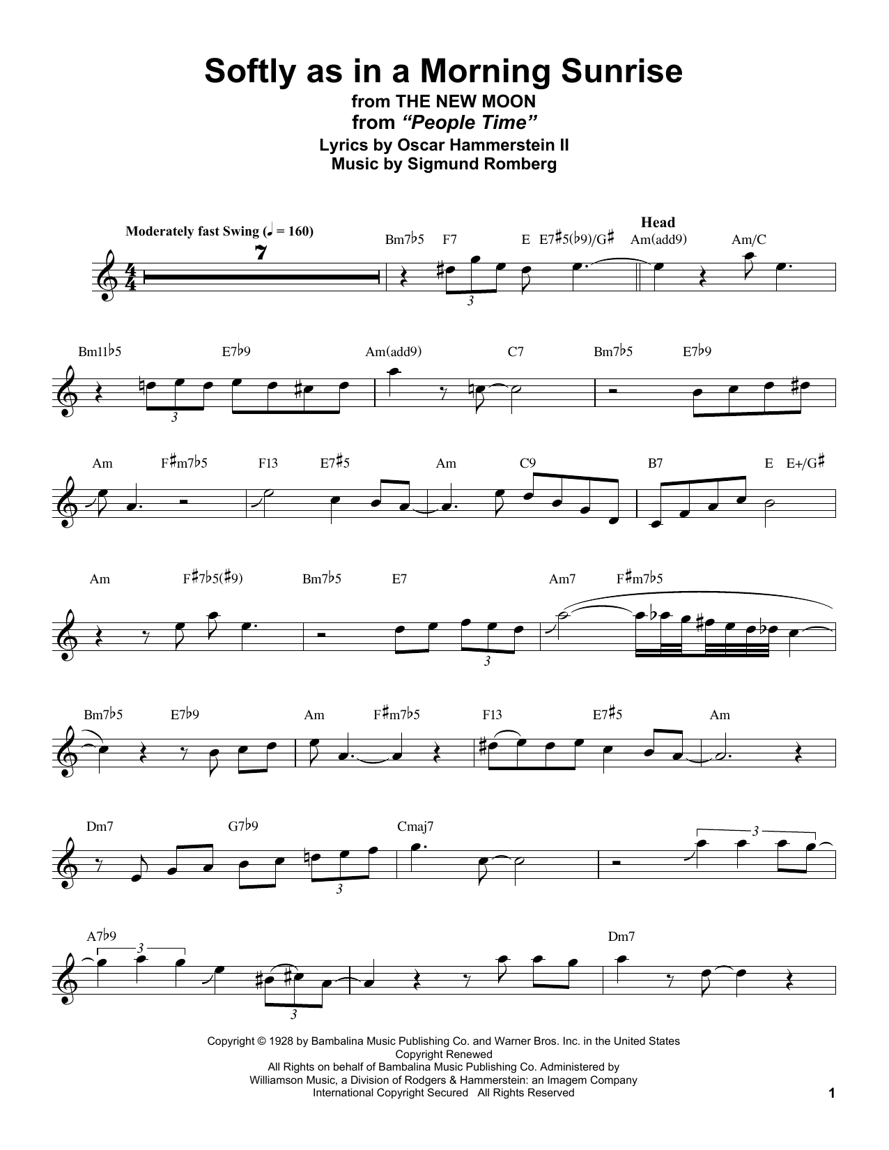 Download Stan Getz Softly As In A Morning Sunrise (from The New Moon) Sheet Music and learn how to play Alto Sax Transcription PDF digital score in minutes