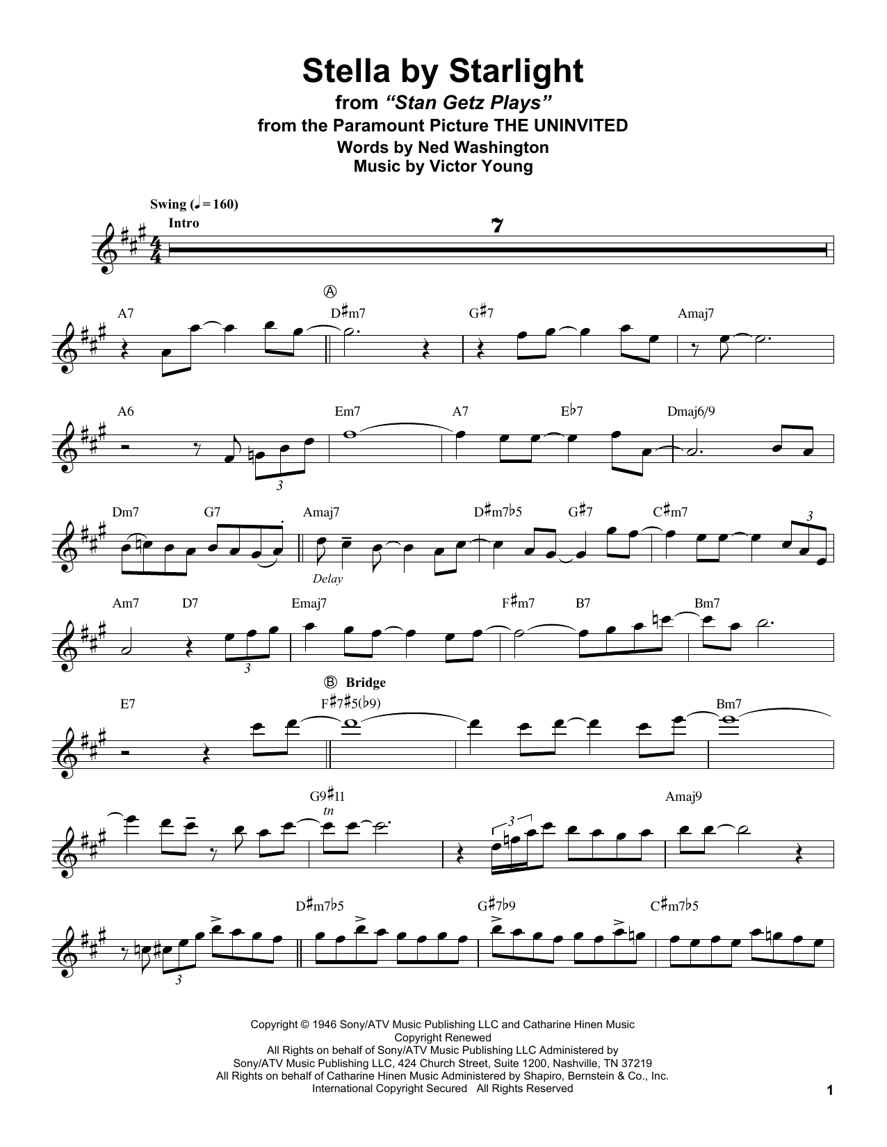 Download Stan Getz Stella By Starlight Sheet Music and learn how to play Tenor Sax Transcription PDF digital score in minutes