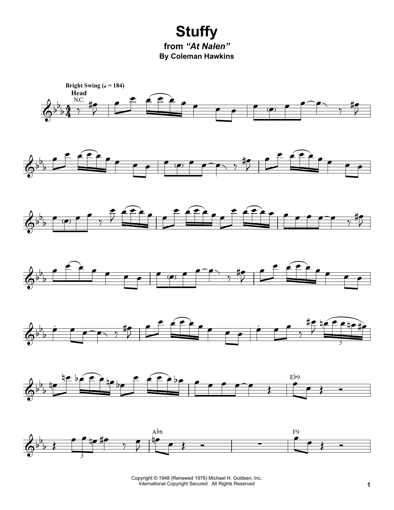 Download Stan Getz Stuffy Sheet Music and learn how to play Alto Sax Transcription PDF digital score in minutes