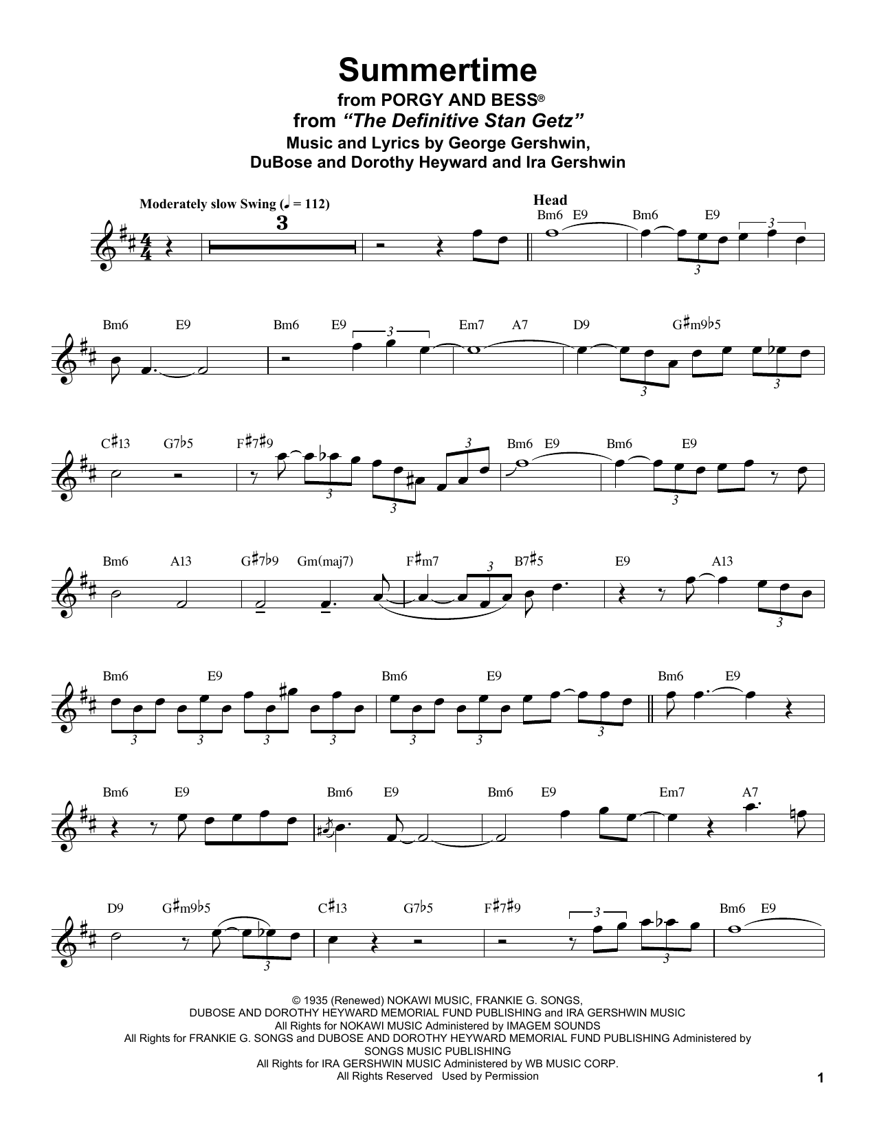 Download Stan Getz Summertime Sheet Music and learn how to play Tenor Sax Transcription PDF digital score in minutes