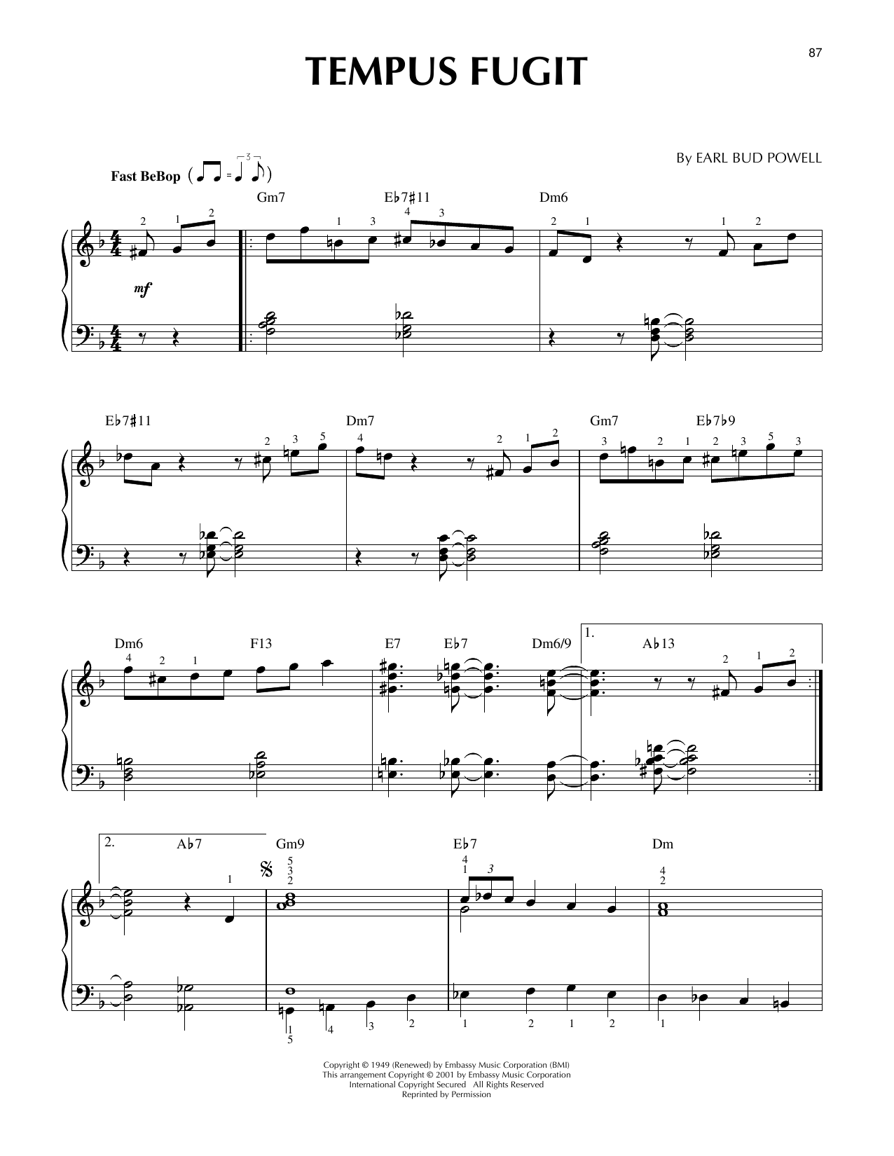 Download Stan Getz Tempus Fugit Sheet Music and learn how to play Piano Solo PDF digital score in minutes