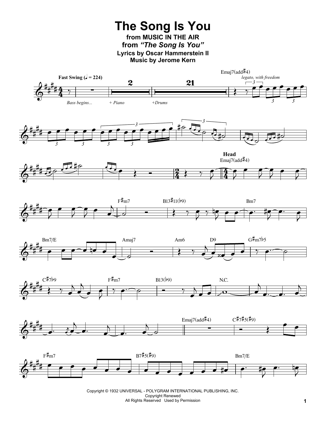 Download Stan Getz The Song Is You (from Music In The Air) Sheet Music and learn how to play Alto Sax Transcription PDF digital score in minutes