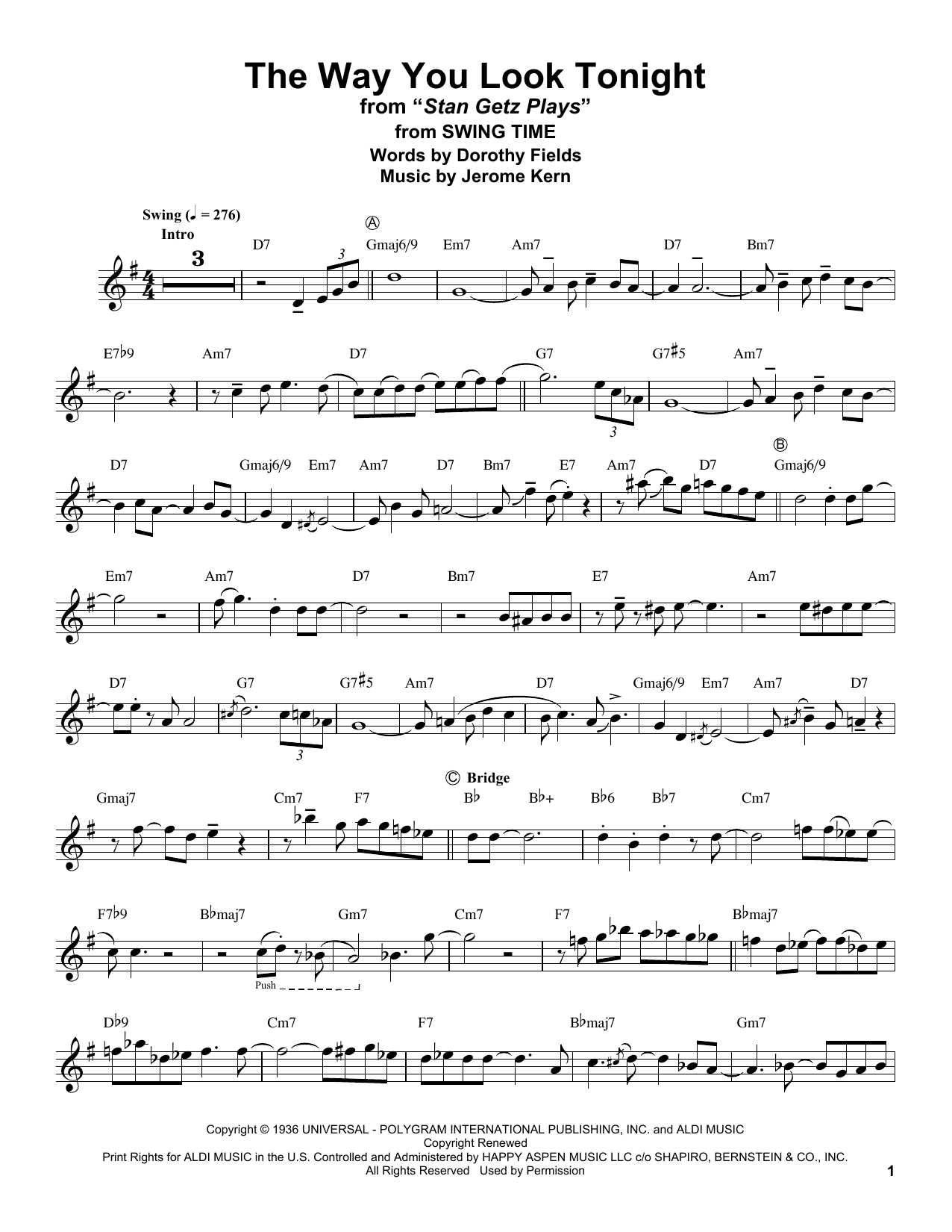 Download Stan Getz The Way You Look Tonight Sheet Music and learn how to play Tenor Sax Transcription PDF digital score in minutes
